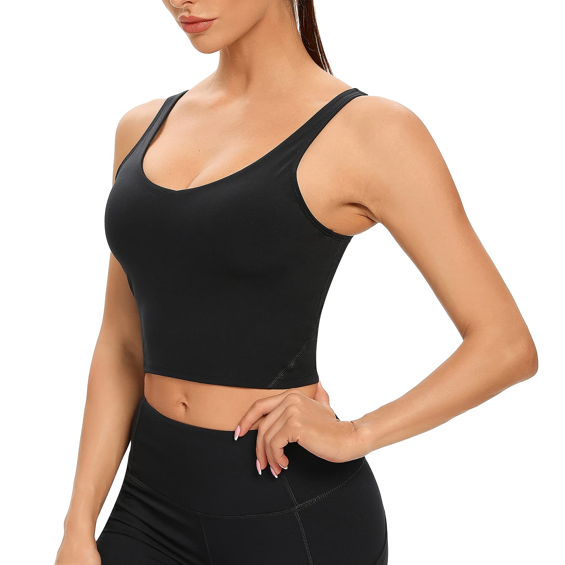 Women's Longline Sports Bra - Cropped Padded Tank Top for Medium Support Workouts, Yoga & Running | Plus Size Activewear for Gym & Everyday Wear