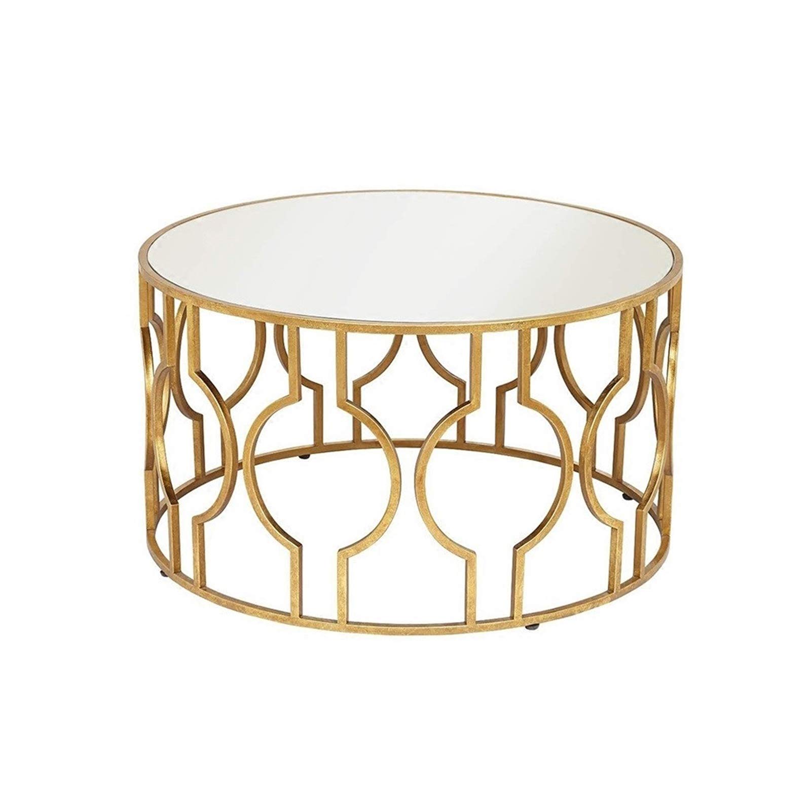 Round Glass Coffee Table with Golden Metal Base - 56x56x50cm Small Apartment & Office Decor - Sturdy Modern Side Table for Living Room, Lounge & Conference Rooms