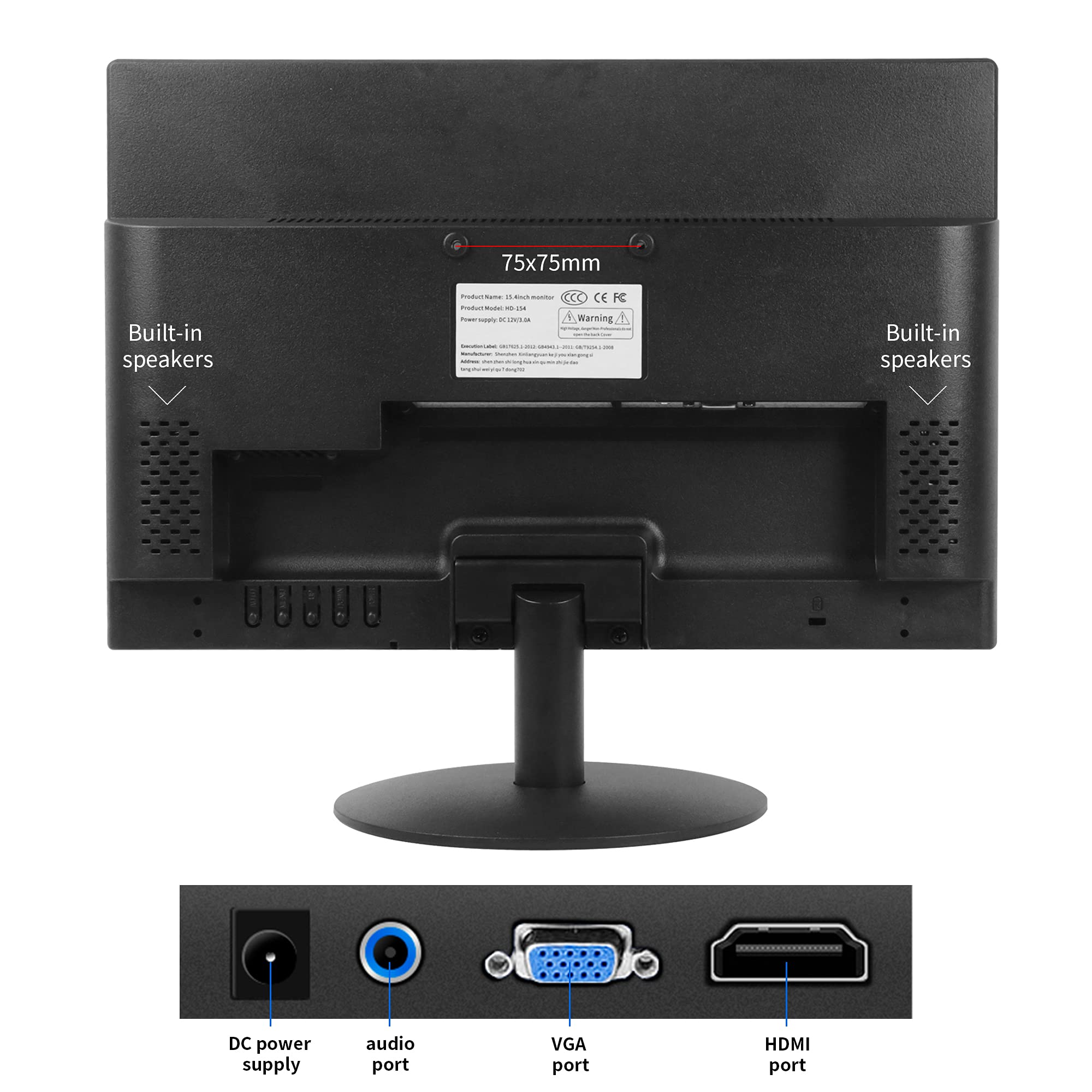 Thinlerain 15 Inch Small LED Monitor - 16:9 Aspect Ratio, 1440×900 Resolution, TN Panel, 60Hz Refresh Rate, 5ms Response Time, VGA & HDMI Ports, Built-in Speakers - Perfect for Home Office, Gaming, and Small Workspace Setups