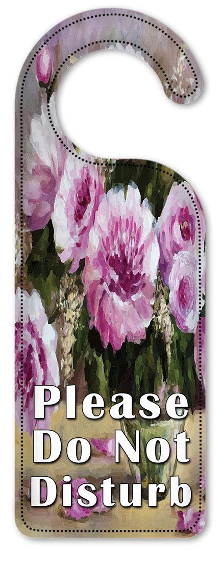 Do Not Disturb Door Hanger Sign - Purple Floral Vase Design for Hotels, Bedrooms & Privacy | Quiet Please Door Knob Decor