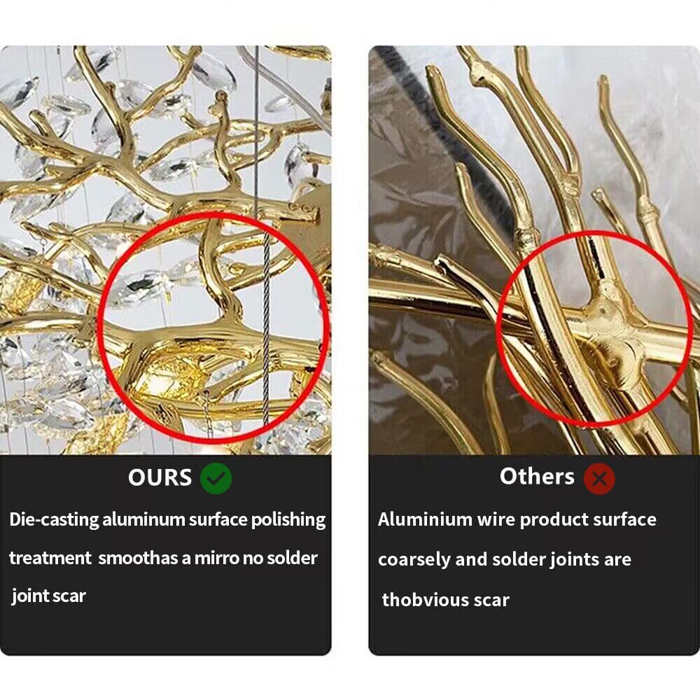 18.11'' Gold Tree Branch LED Crystal Chandelier - Luxury Island Ceiling Hanging Pendant Light for Dining Room & Living Room Decor