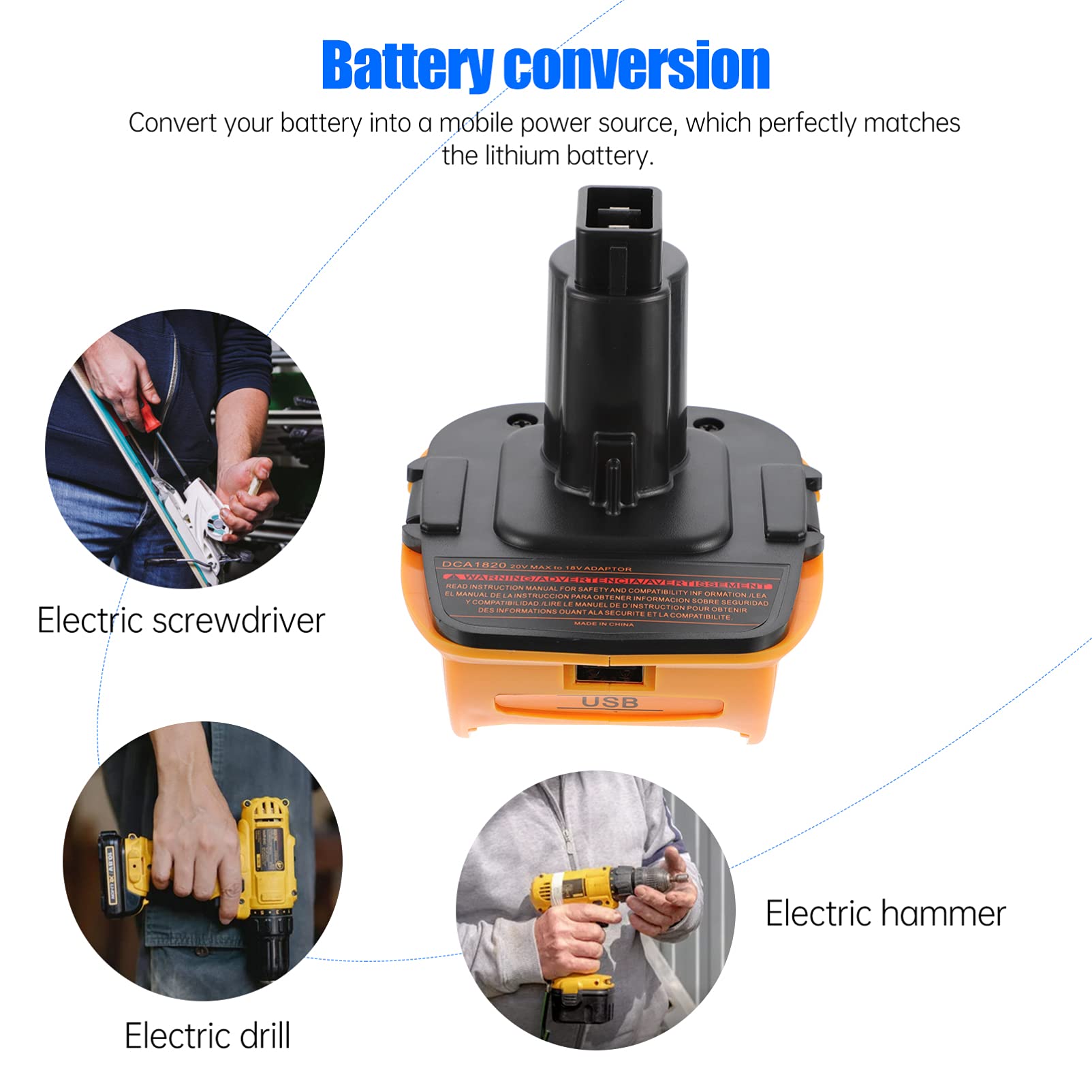 2 Sets DCA1820 Battery Charger Adapter - Power Connector & Conversion Converter for Lithium Ion Batteries - Compatible with Dewalt 18V/20V Tools - Ideal for Power Drills, Saws & Outdoor Equipment Charging