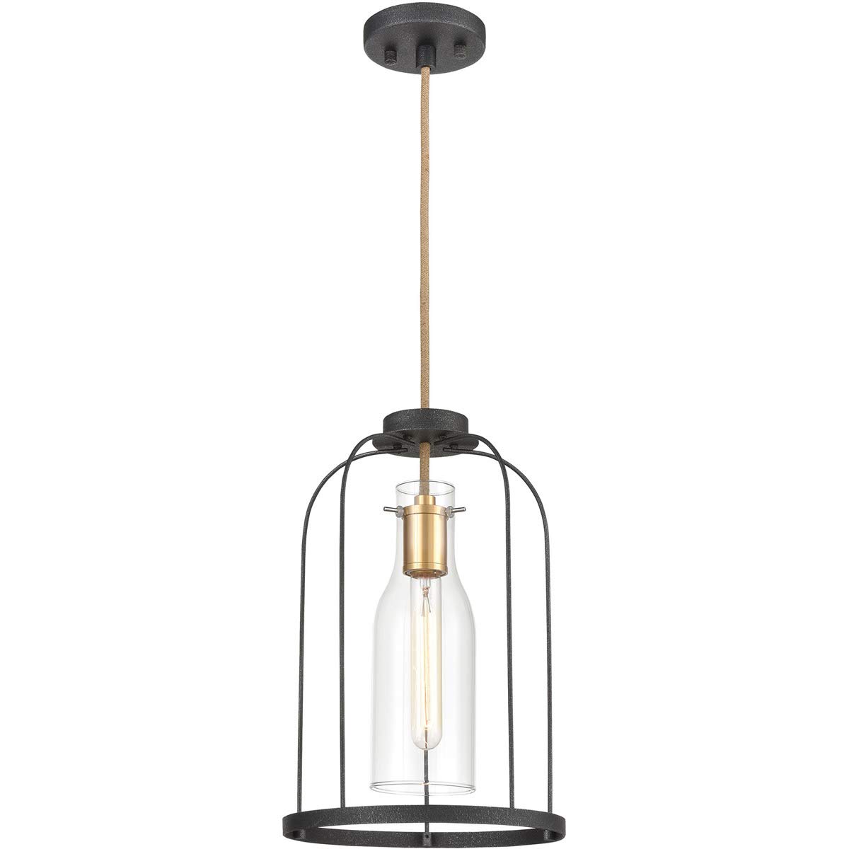 Elk Lighting 15444/1 Modern Pendant Light Fixture - Silverdust Iron & Satin Brass Finish - Perfect for Dining Room, Kitchen Island or Bedroom Lighting