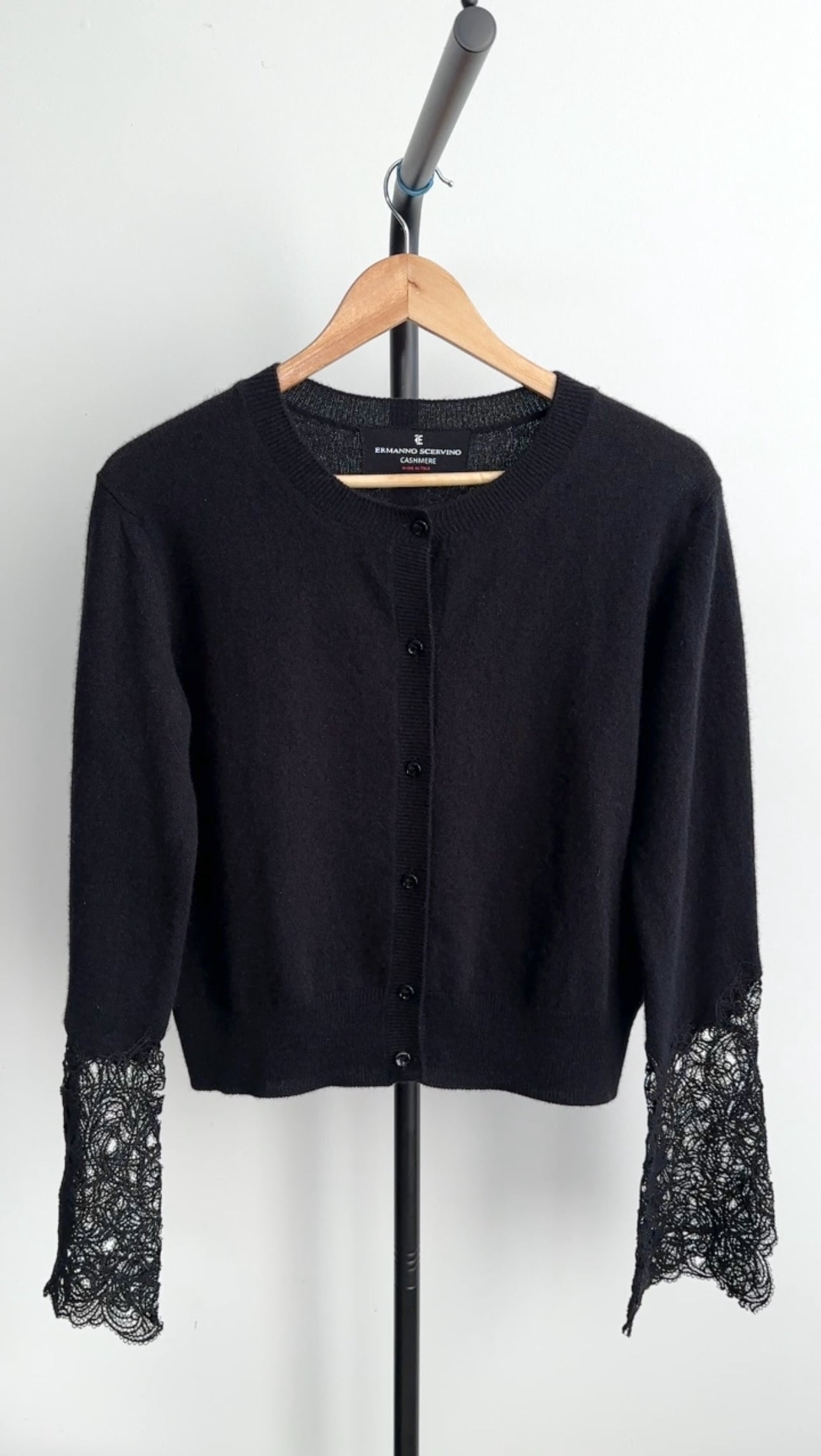 Ermanno Scervino Women's Cashmere Lace Cardigan Sweater - Size IT44 / US8 / Medium - Perfect for Office Wear & Evening Outfits