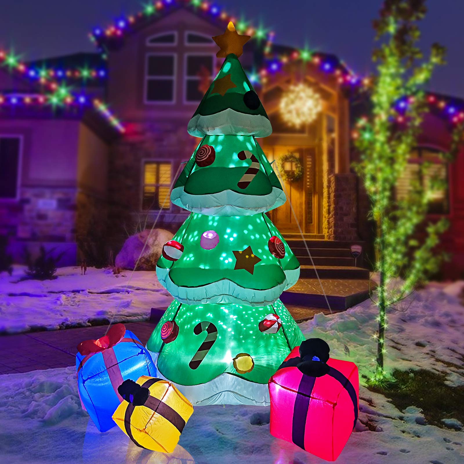 8FT Inflatable Christmas Tree with Built-in LED Lights - Outdoor Blow Up Holiday Decor for Yard, Garden, Lawn | Includes Tethers & Stakes | Perfect for Christmas Parties, Front Yard Displays & Festive Outdoor Decorations