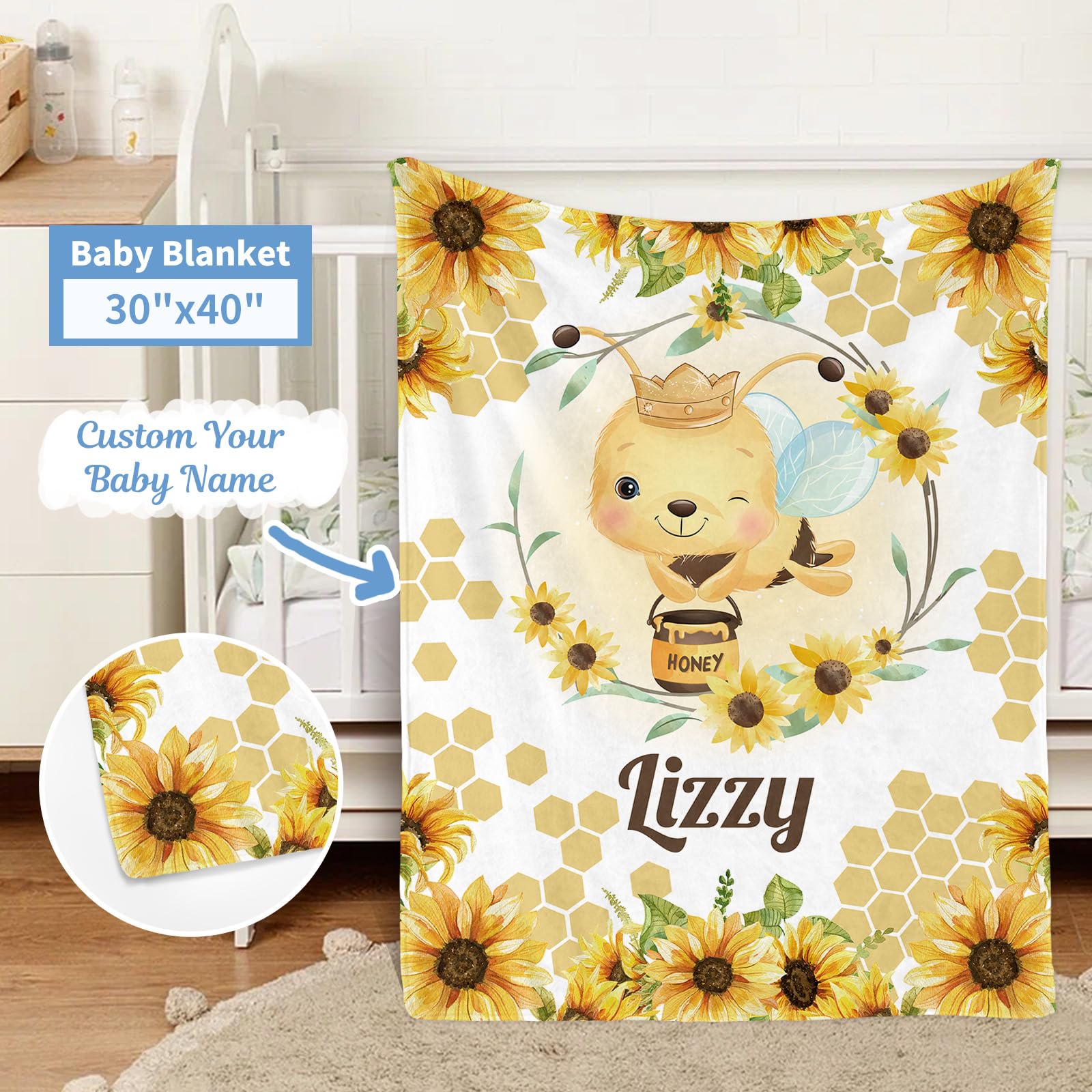 Personalized Baby Crib Bedding Set - 5 Piece Custom Nursery Set with Name for Boys & Girls | Sunflower Bee Theme Crib Set | Perfect Baby Shower Gift & Nursery Decor for Toddlers & Newborns