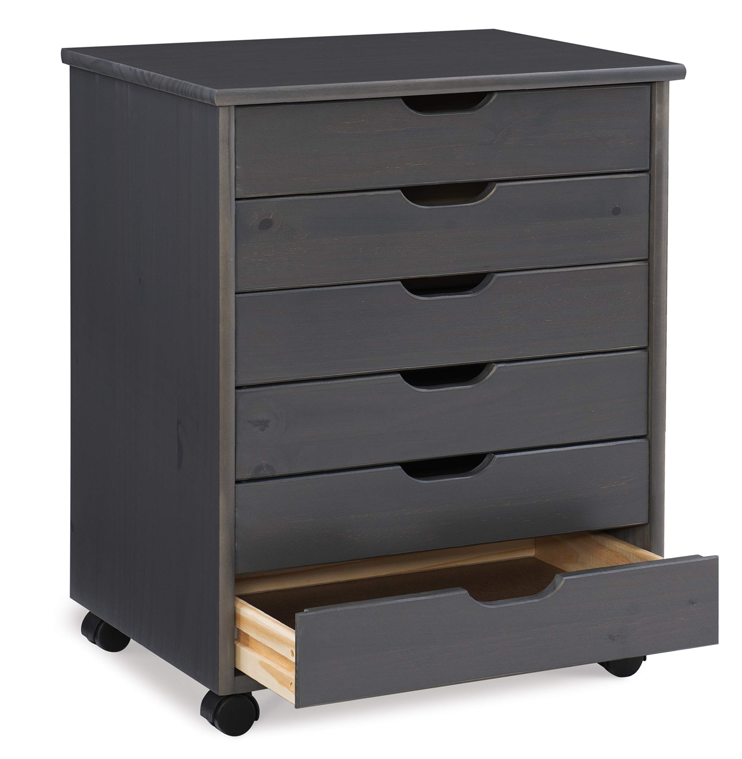 Linon Corinne 6-Drawer Wide Rolling Storage Cart with Wheels, Grey - Perfect for Bedroom, Bathroom, Office & Kitchen Organization