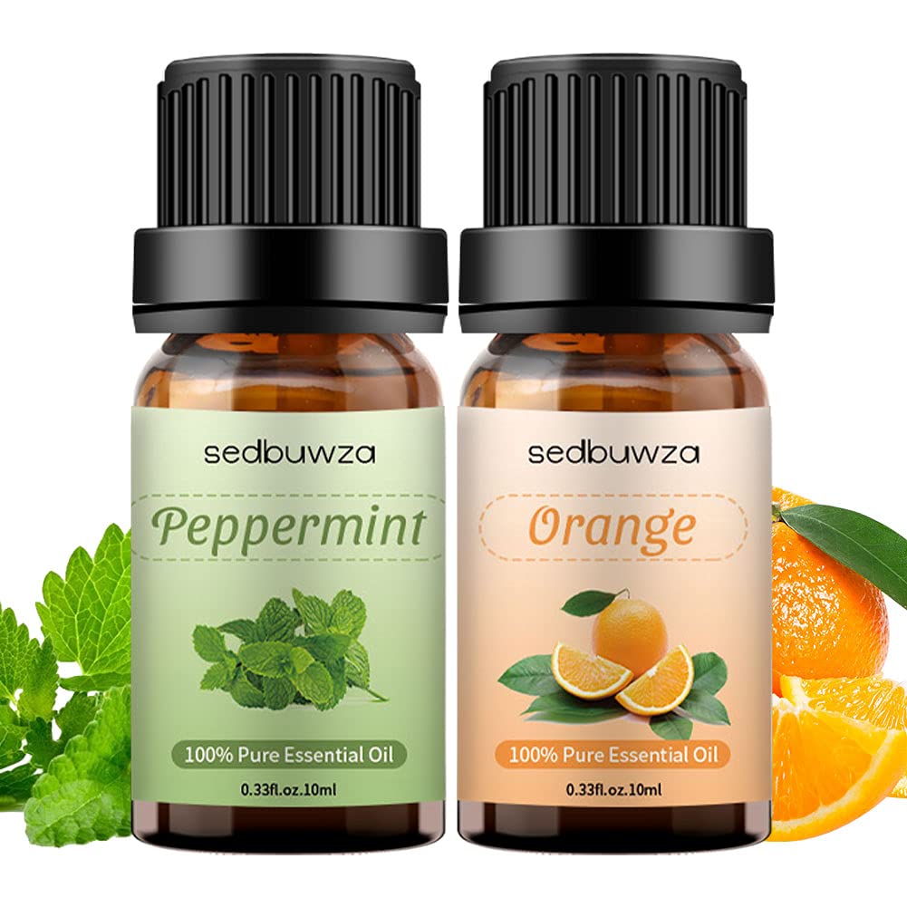 **Sedbuwza Peppermint & Orange Essential Oil Set (2 x 10ml) – Natural Aromatherapy Oils for Diffusers, Massage, Soap & Candle Making – Refreshing Scent for Relaxation & Stress Relief**    *(Use for home spa, yoga sessions, or creating a calming atmosphere in your bedroom or office.)*