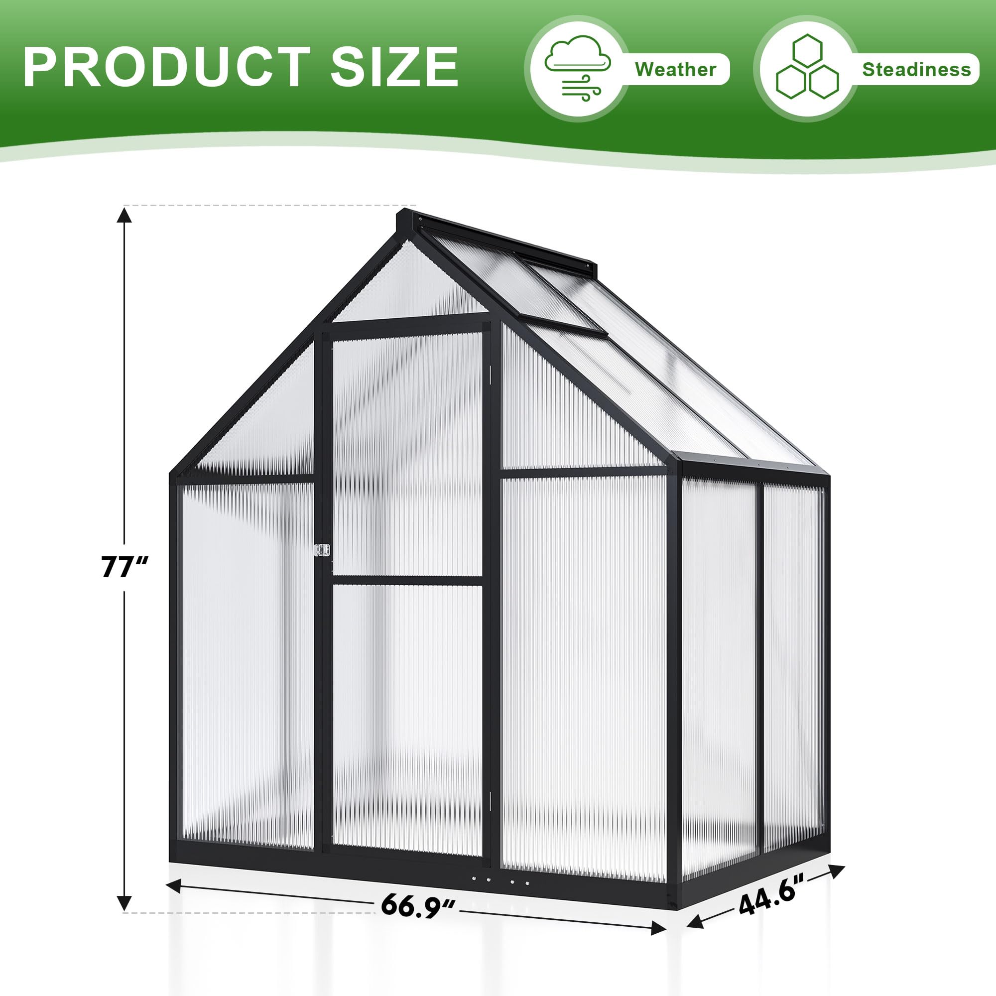 4x6 FT Polar Aurora Greenhouse - Quick Assembly Aluminum Frame with Polycarbonate Panels, Walk-in Outdoor Greenhouse for Backyard Garden with Ventilated Windows | Perfect for Growing Vegetables, Herbs & Flowers Year-Round