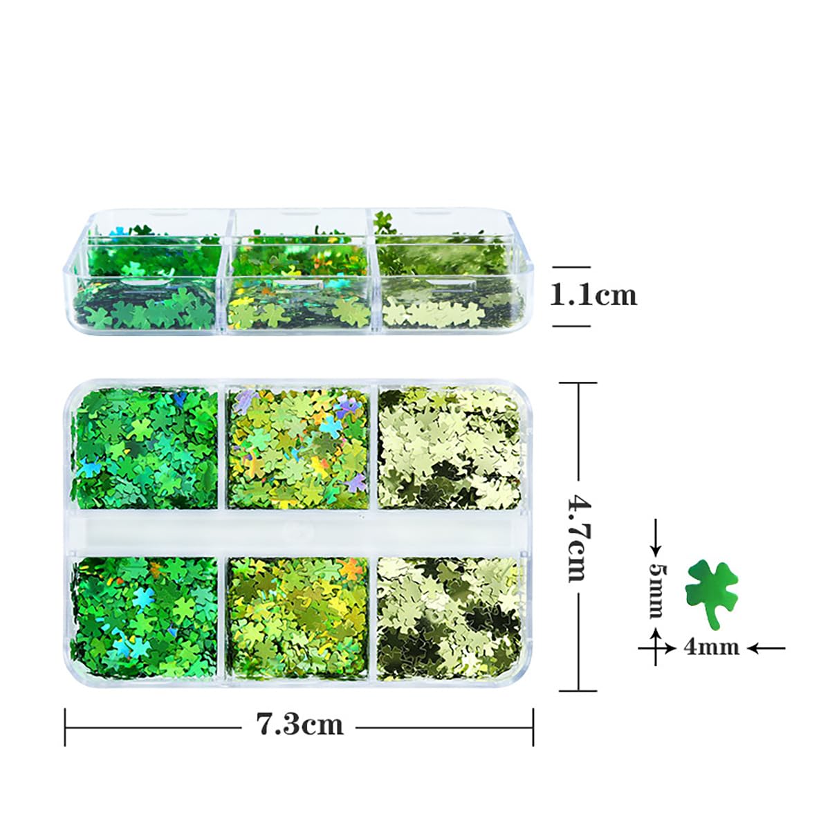 6 Grids St. Patrick's Day Nail Art Glitters - 3D Holographic Green Shamrock Nail Stickers, Irish Sequins & Sparkle Confetti Flakes for DIY Clover Nail Designs | Perfect for Women's St. Patrick's Day Party, Nail Salon Decorations & Festival Nail Art