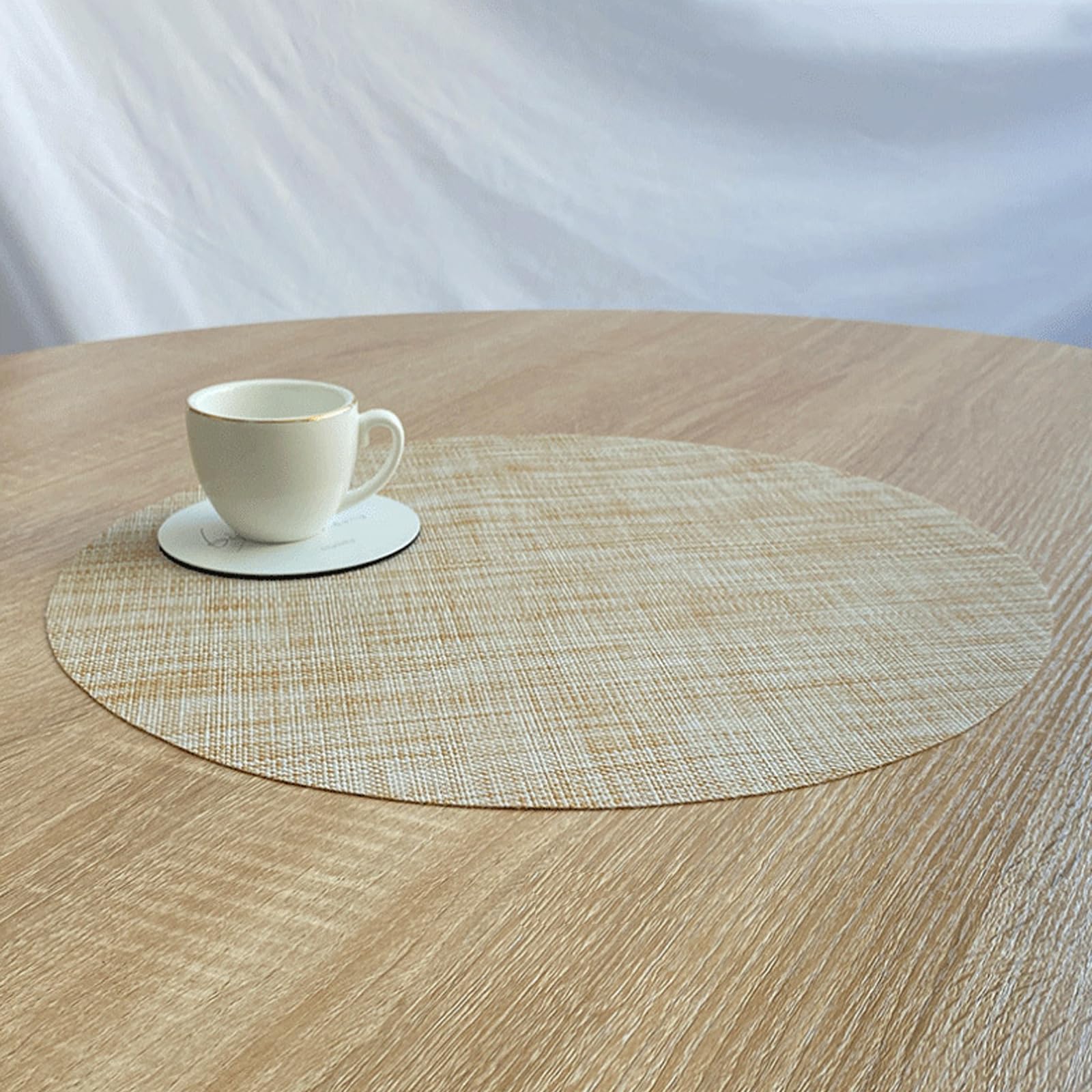 Round Woven Placemats Set of 6 - 13.8 Inch Washable Non-Slip Table Mats for Dining, Christmas Decor, Wedding & Party - Beige Home Decor Accessories | Perfect for Holiday Gatherings, Dinner Parties & Everyday Use