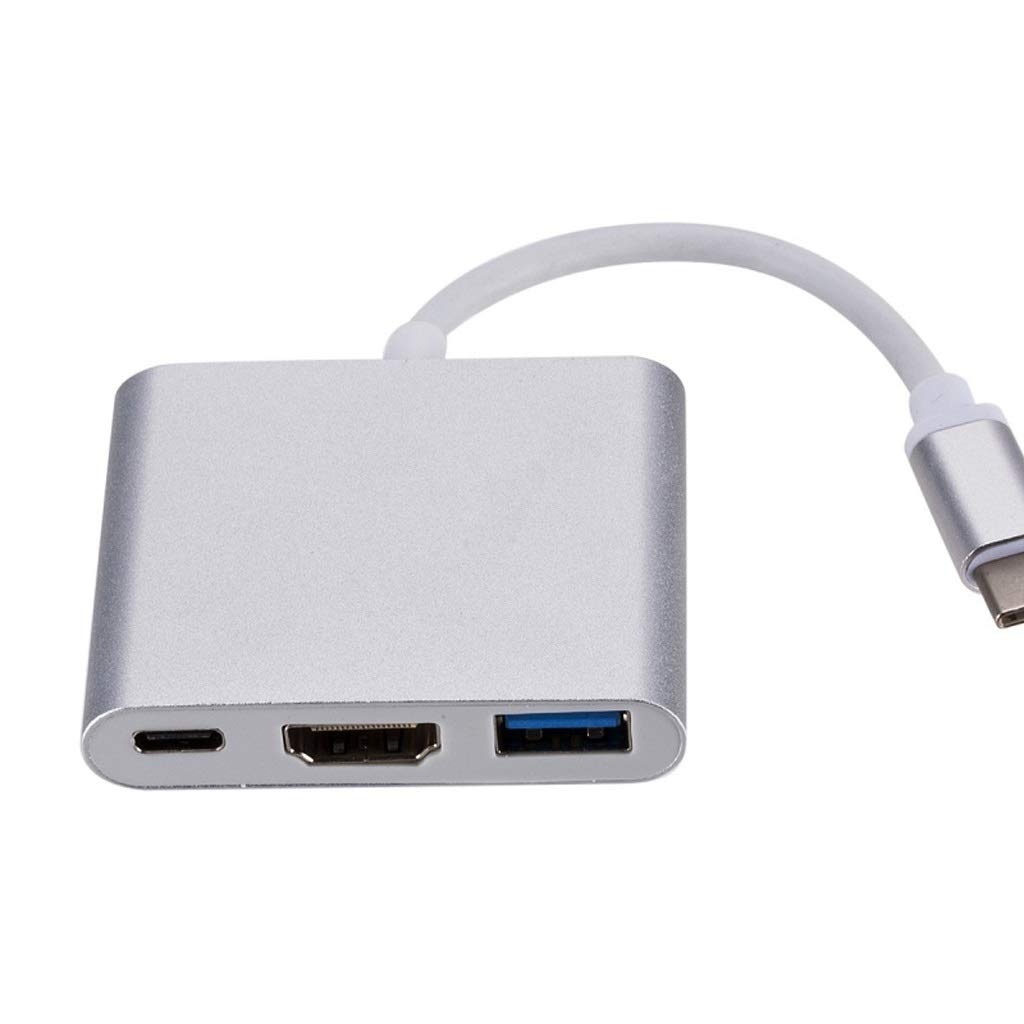 WYFDP 3-in-1 USB C Hub with Power Delivery, USB 3.0 & HDMI Adapter - Multiport Type C to USB 3.1 & 4K HDMI Converter (Silver) - Perfect for MacBook, Chromebook & Windows Laptops