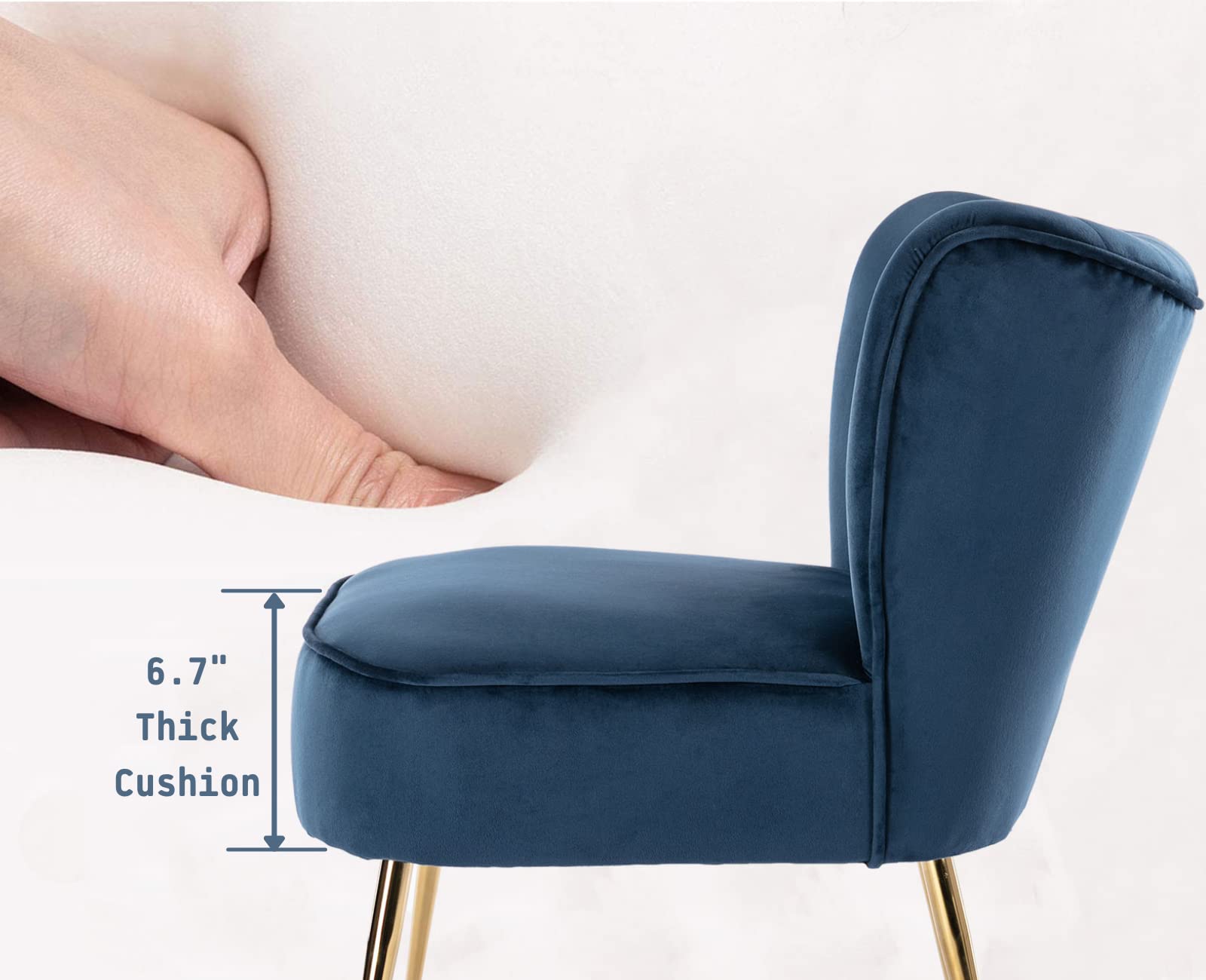 Velvet Accent Chairs Set of 2 - Mid-Century Modern Upholstered Side Chairs with Golden Legs - Blue Slipper Chairs for Living Room, Guest Room & Corner Seating - Comfy Armless Wingback Sofa Chairs for Relaxing & Home Decor