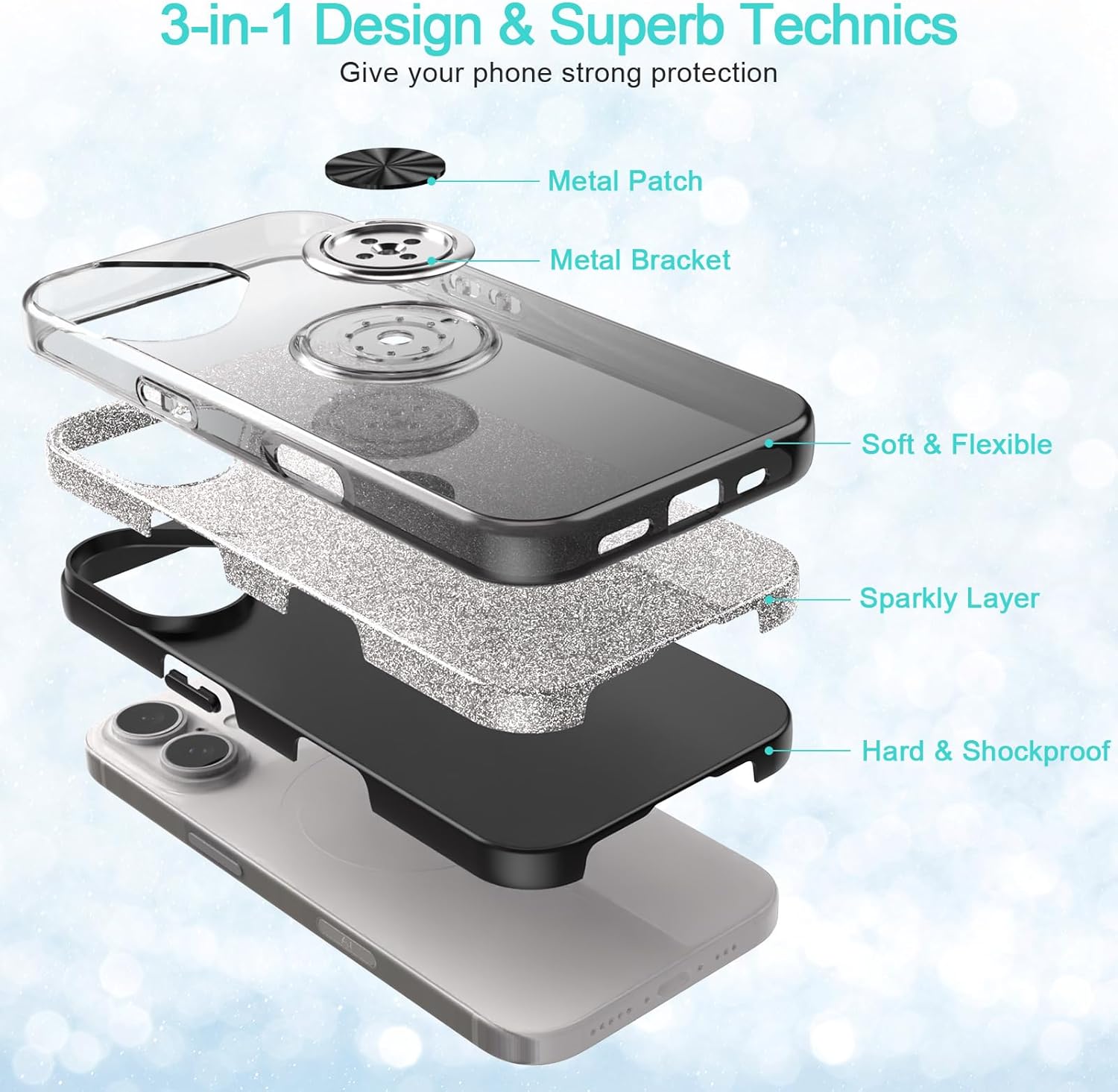Premium iPhone 16 Case with 360° Ring Holder, Magnetic Car Mount & Kickstand - Shockproof Protective Cover for Work, Travel & Daily Use
