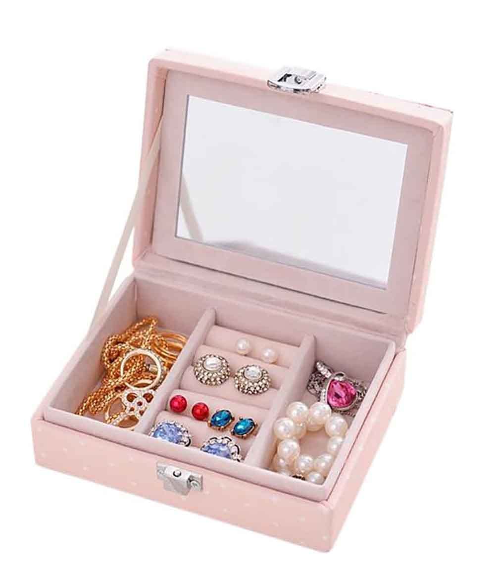 PU Leather Jewelry Box with Mirror & Lock - Travel Organizer for Rings, Necklaces & Earrings - Perfect for Travel & Gifting
