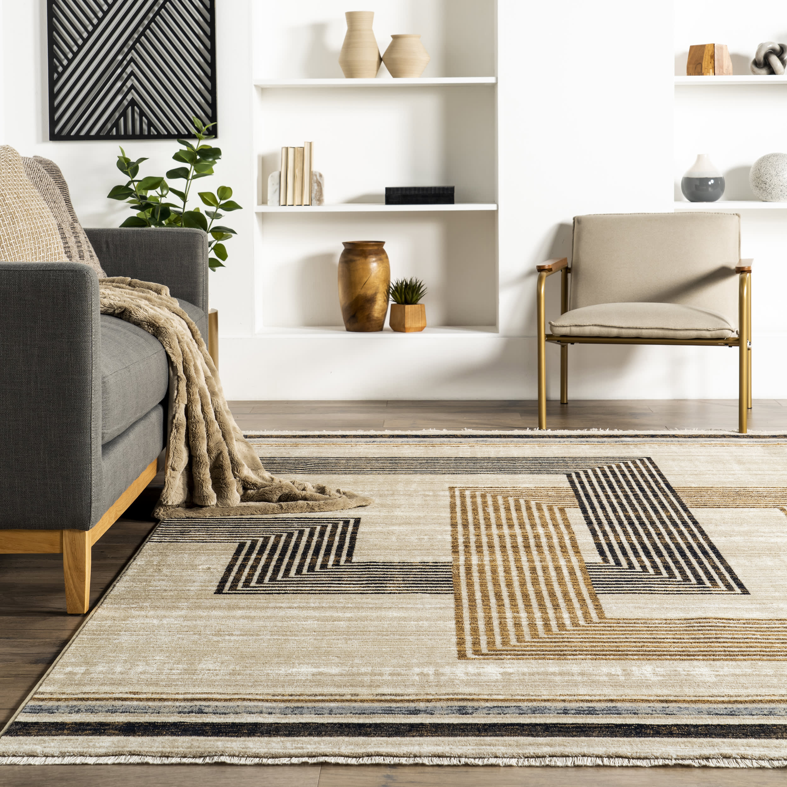 Bonita Modern Stripes Area Rug - Soft Beige Striped Carpet for Living Room, Bedroom & Office - Home Decor Floor Mat