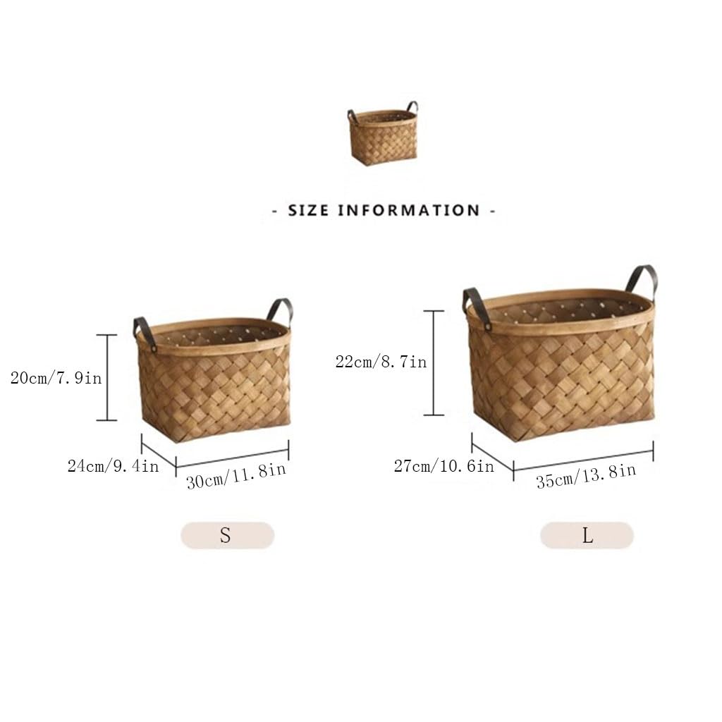 Round Woven Storage Basket with Leather Handle - Open Design Organizer for Shelves, Living Room, Nursery & Bathroom - Small Felt Basket for Home Decor & Countertop Storage