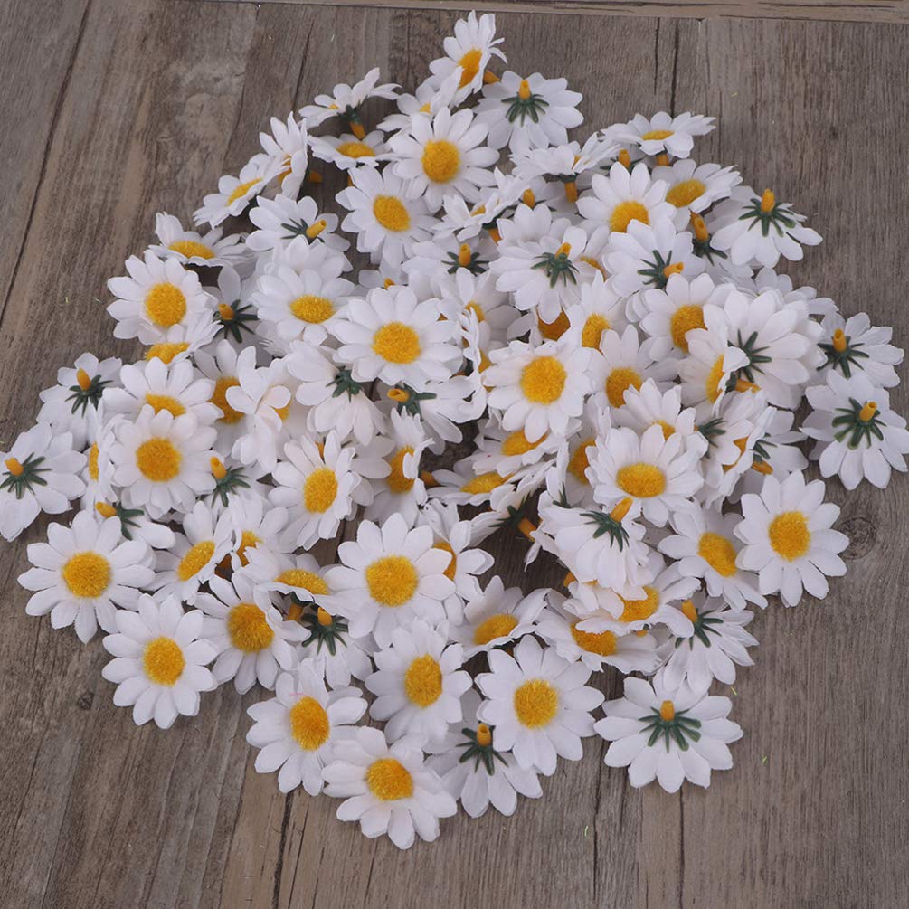 FOMIYES 200pcs Artificial Daisy Flower Heads - DIY Fabric Floral Decorations for Wedding, Home, Cake, Crafts | Fake Chrysanthemum & Daisy Trims | White Handmade Fake Flowers for Arrangements