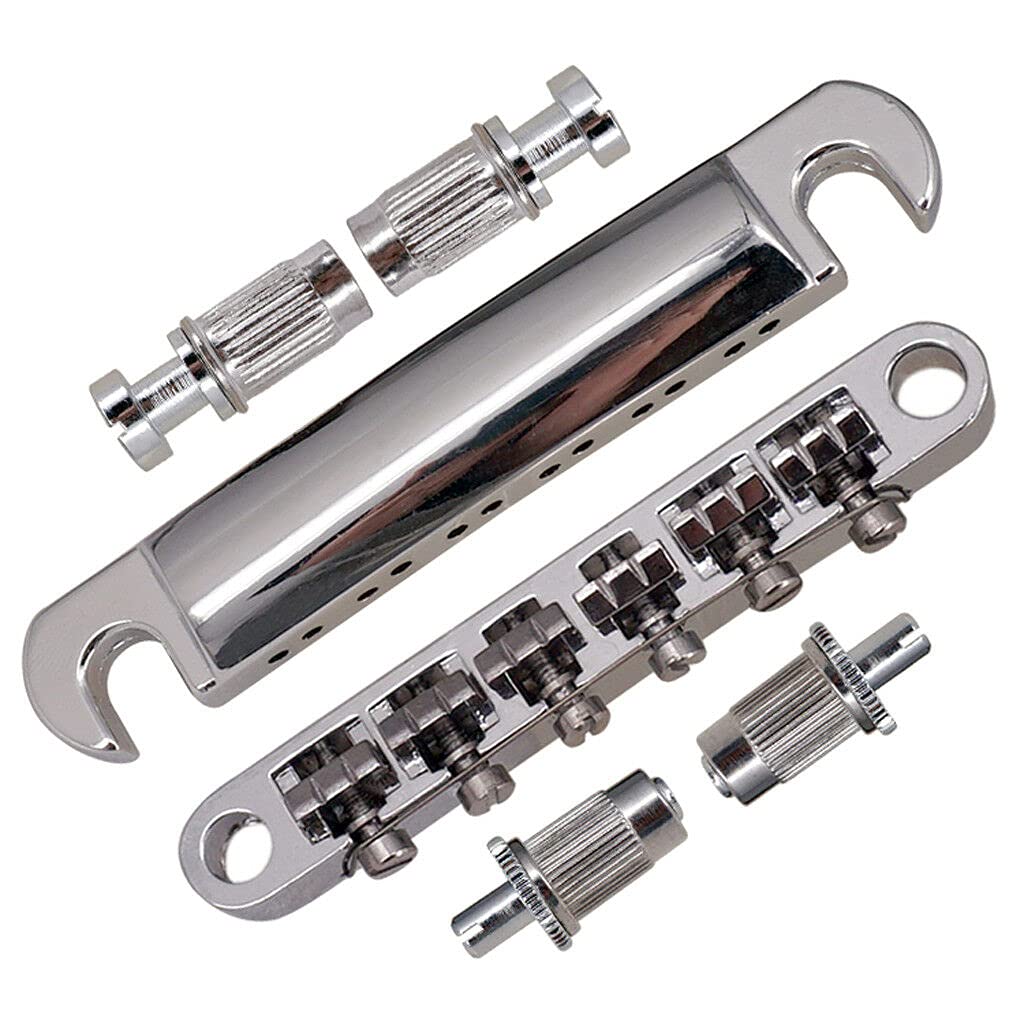 12-String LP Guitar Silver Bridge Tailpiece Saddle with Post - Premium Replacement Guitar Parts for Enhanced Tone & Sustain | Perfect for Guitar Repair, Upgrades & Professional Performances | Ideal for Studio Recording, Live Shows & Home Practice