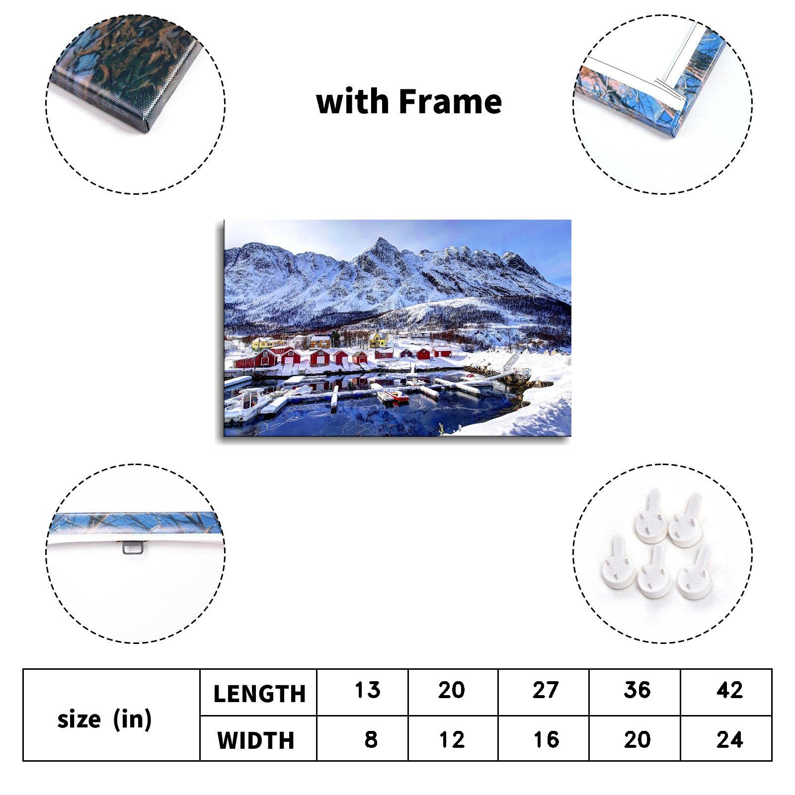 Norway Bay Mountains Winter Landscape Canvas Print - Framed 42x24 Inch Wall Art for Home & Office Decor - Perfect for Living Room, Bedroom & Workspace