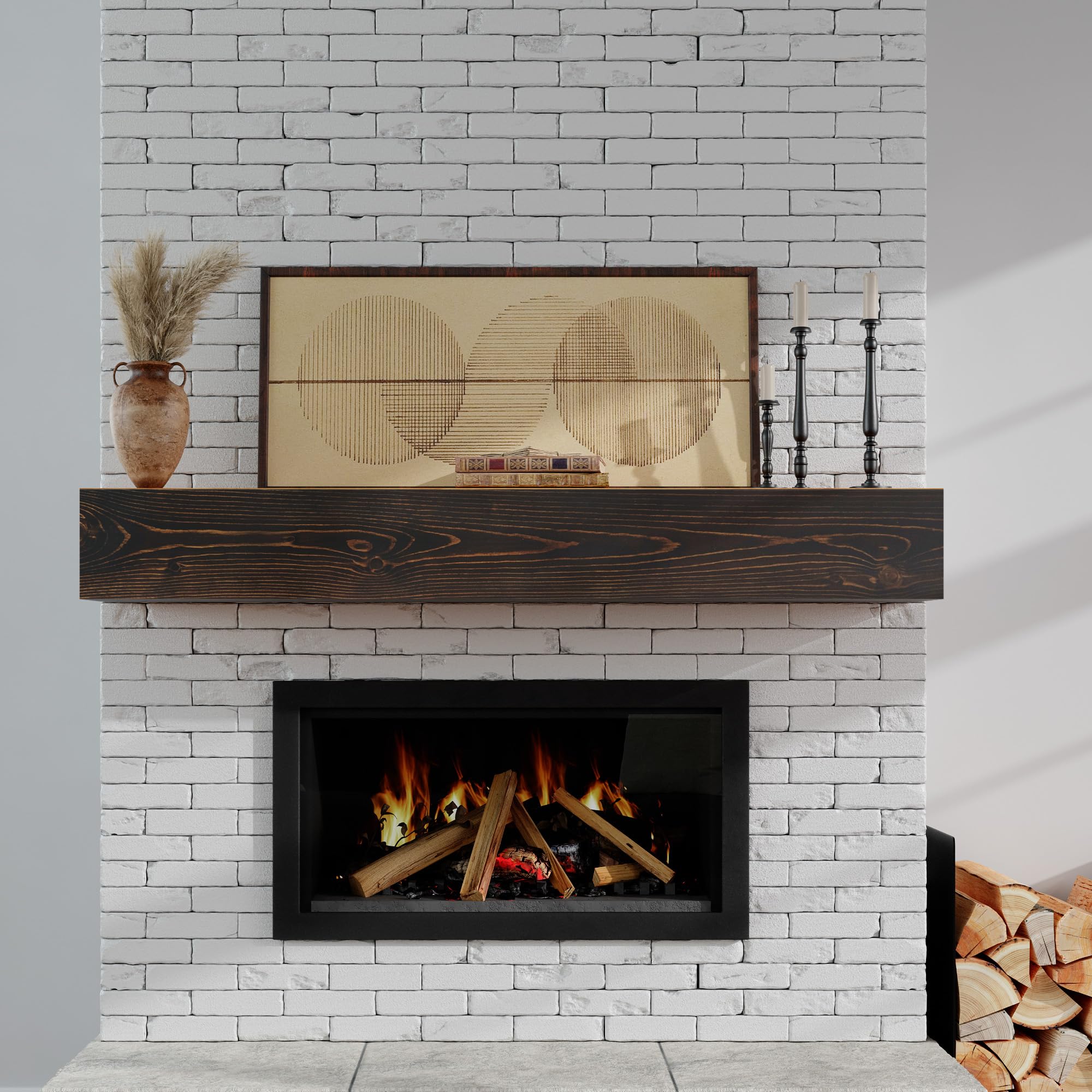Floating Fireplace Mantel Shelf - 60 x 9 x 6 Inch Solid Wood Wall-Mounted Mantel for Over Fireplace, 60lbs Weight Capacity, Walnut Finish - Perfect for Living Room, Bedroom & Home Decor
