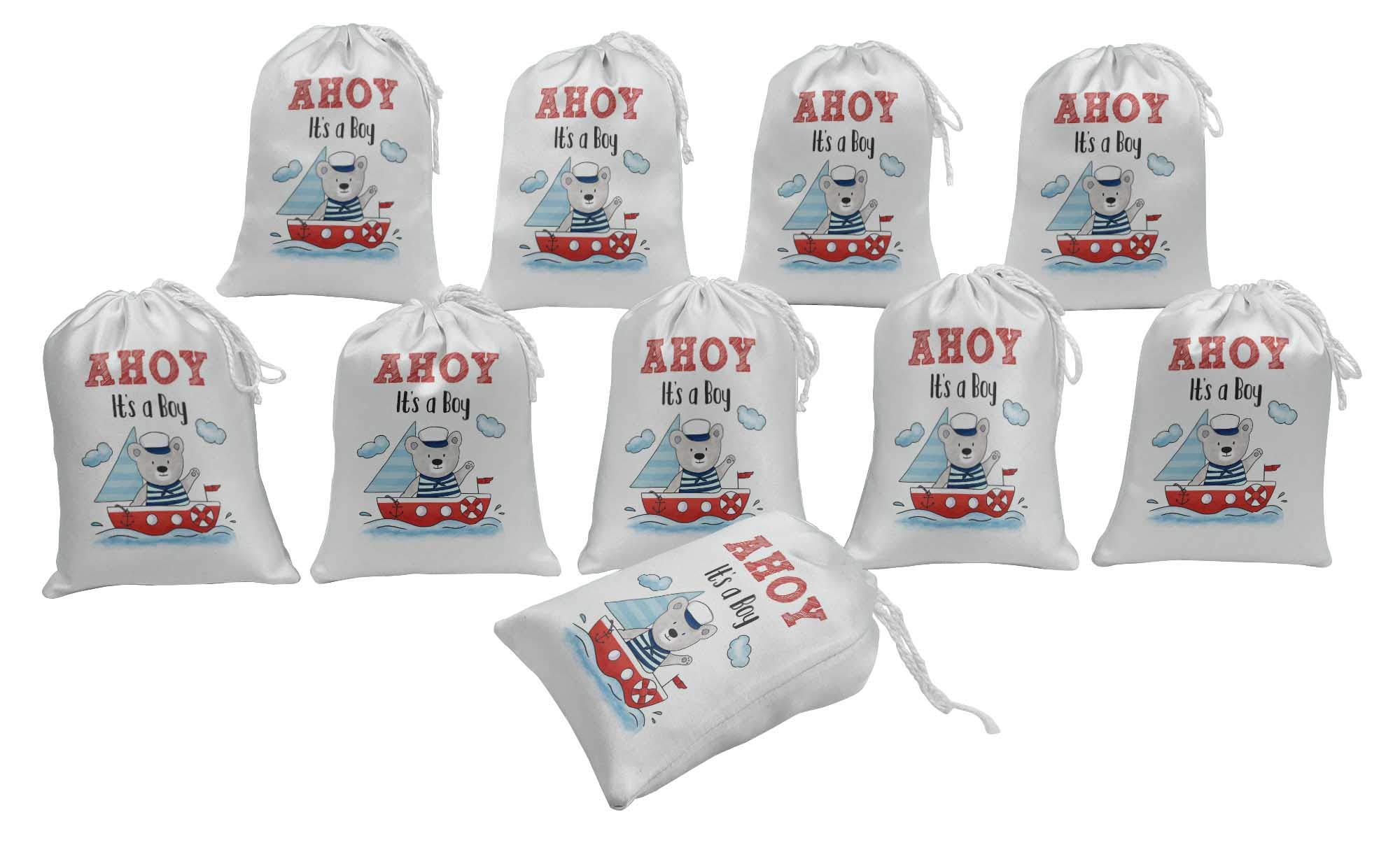 Ahoy Baby Shower Favor Bags - 15pc White Candy Pouches for Boy Parties