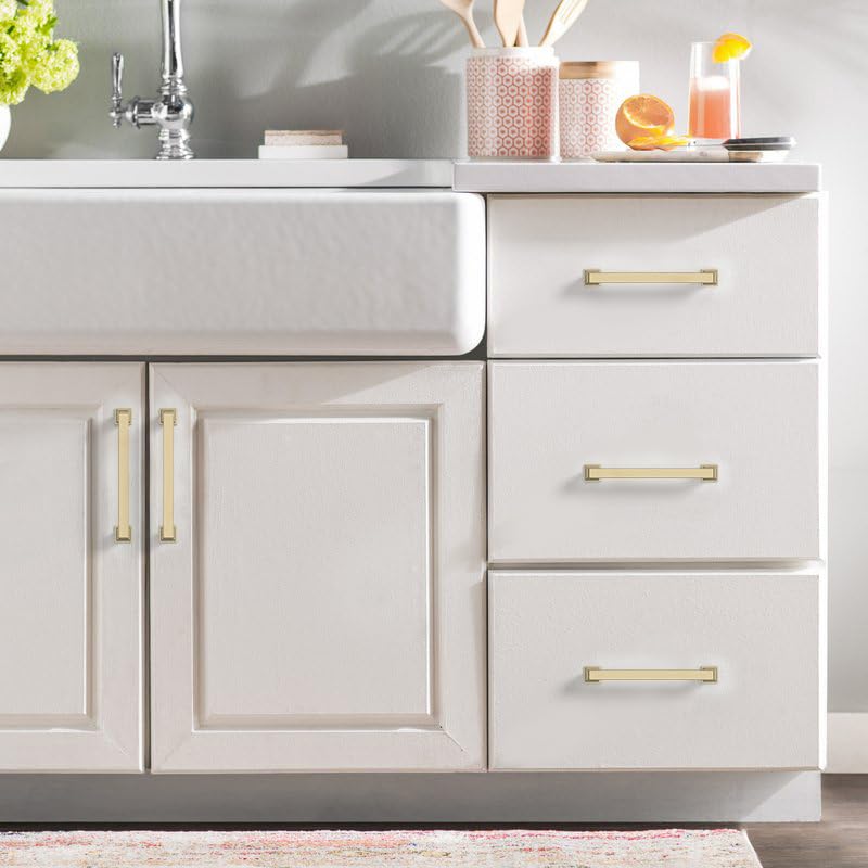 5 Inch 20 Pack Brushed Brass Cabinet Pulls - Stylish Kitchen Cabinet Handles & Cupboard Hardware in Gold for Modern Cabinets, Drawers, and Furniture