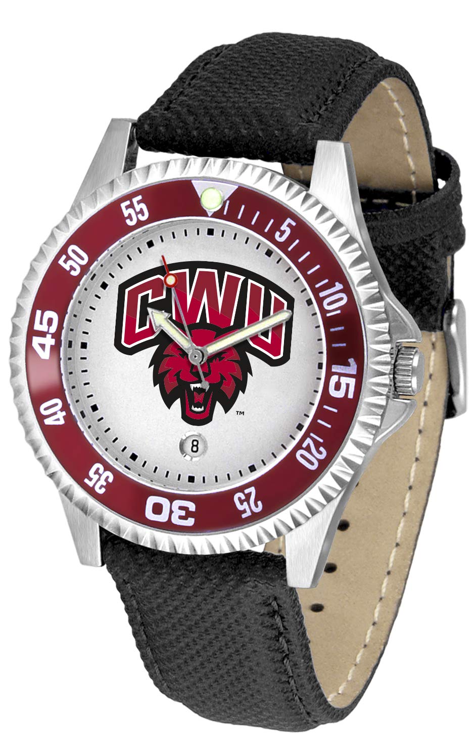 SunTime Central Washington Wildcats Men's Competitor Watch with Genuine Leather Band - Perfect for Sports, Outdoor Activities and Casual Wear