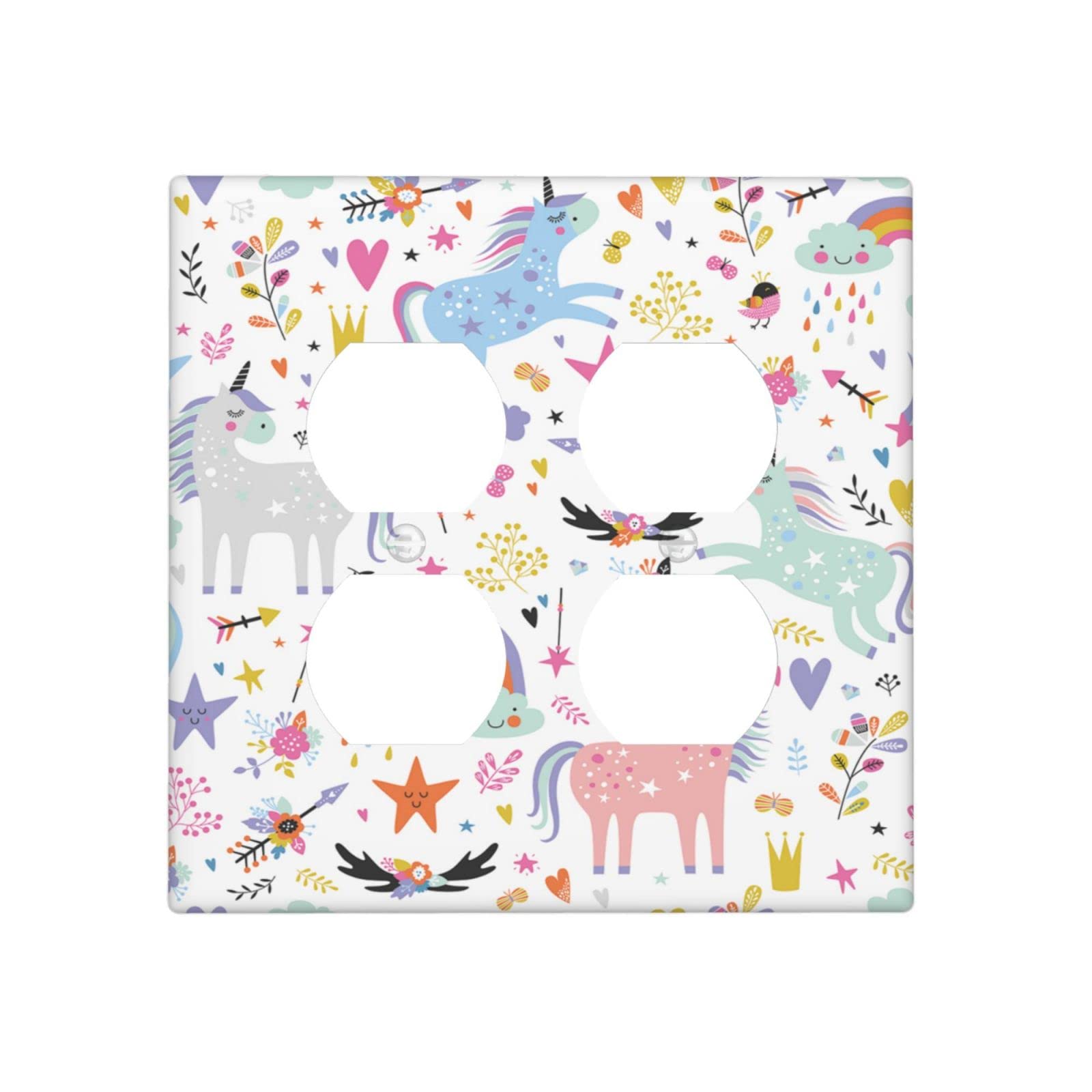 Pink Unicorn Double Duplex Outlet Covers - Decorative 2 Gang Wall Plate (4.5