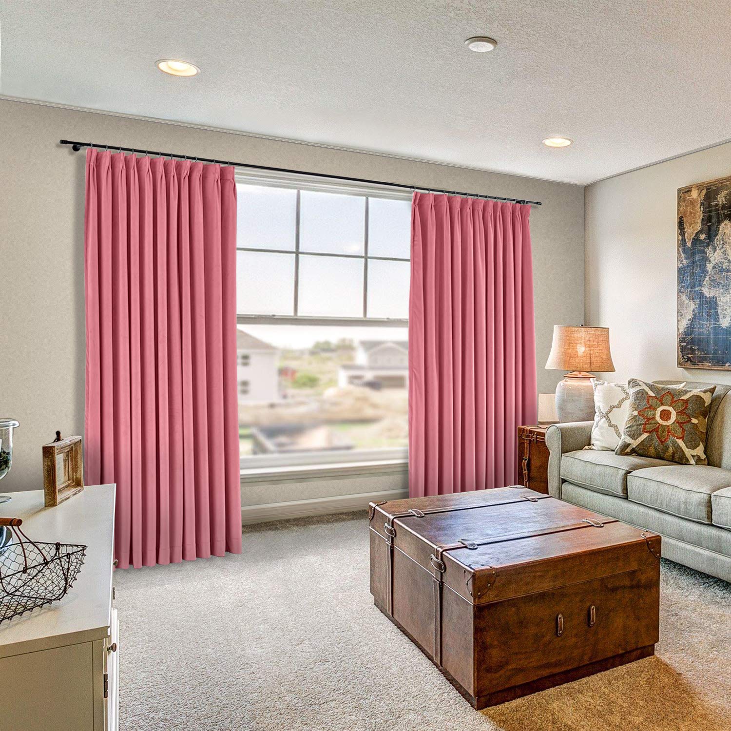 Premium Extra Long Velvet Thermal Insulated Blackout Curtains - Pinch Pleat Room Darkening Drapes for Living Room & Bedroom (Rose, 72x96 Inches, 1 Panel) - Perfect for Noise Reduction, Energy Saving & Privacy Protection