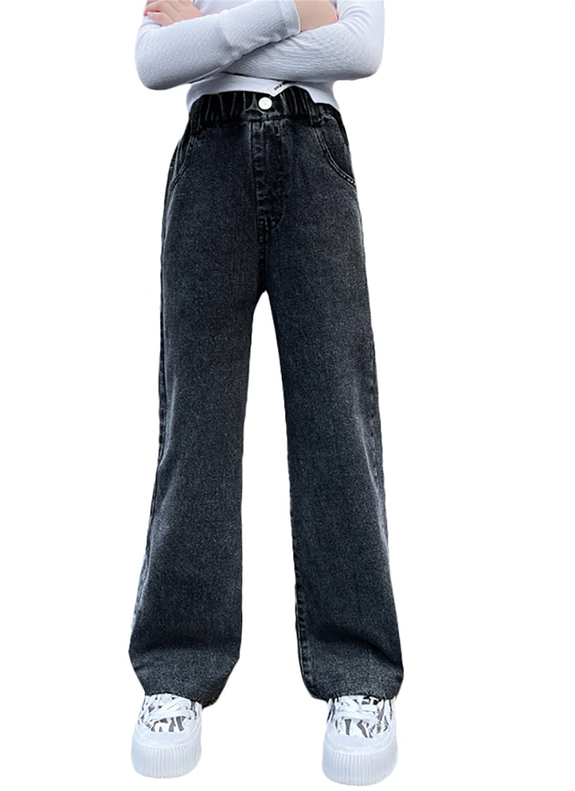 Cromoncent Girls High Waist Straight Wide Leg Pants for Kids 4-13 Years - Comfortable School & Casual Wear for Everyday Outfits