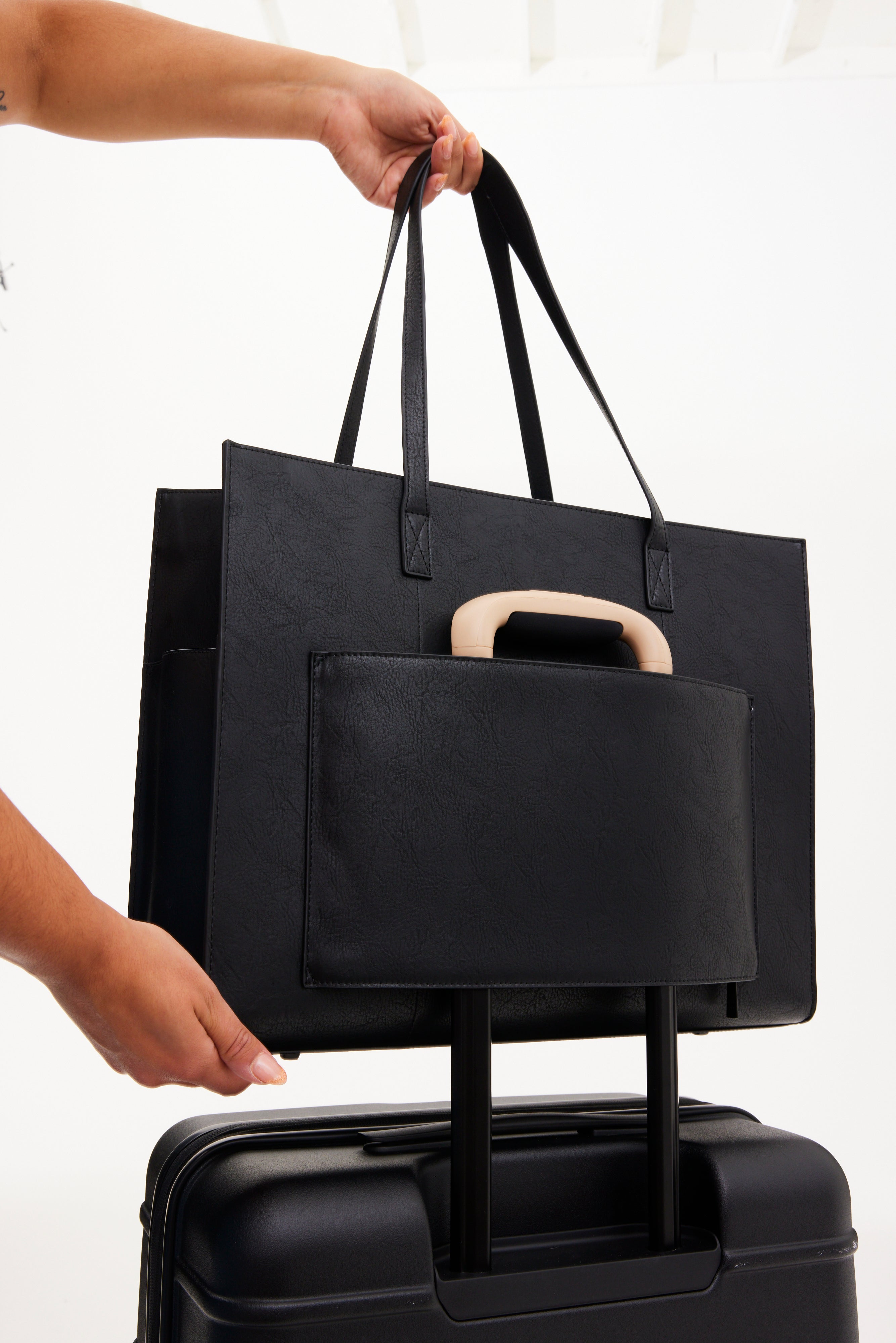 Premium Large Black Work Tote Bag for Women - Spacious Professional Office Tote with Laptop Compartment - Perfect for Business, Commuting & Travel