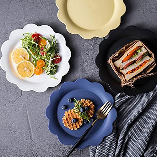 TOMYEUS 8-Inch Ceramic Dinner Plates Set of 4 - Matte Flower Design Salad, Steak & Dessert Plates - Microwave & Dishwasher Safe for Home Dining, Parties & Restaurant Use