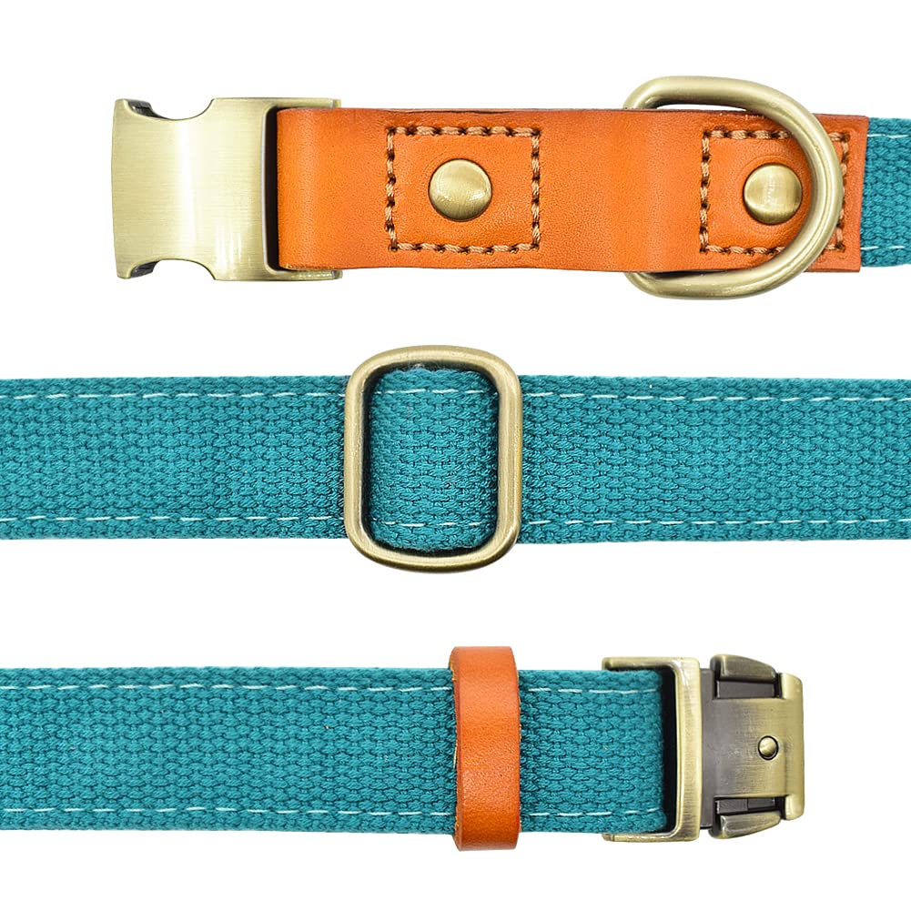 Custom Engraved Dog Collar for Small Medium Large Dogs - Personalized Nylon & Genuine Leather Pet Collar with Name Plate (Size S 3/5
