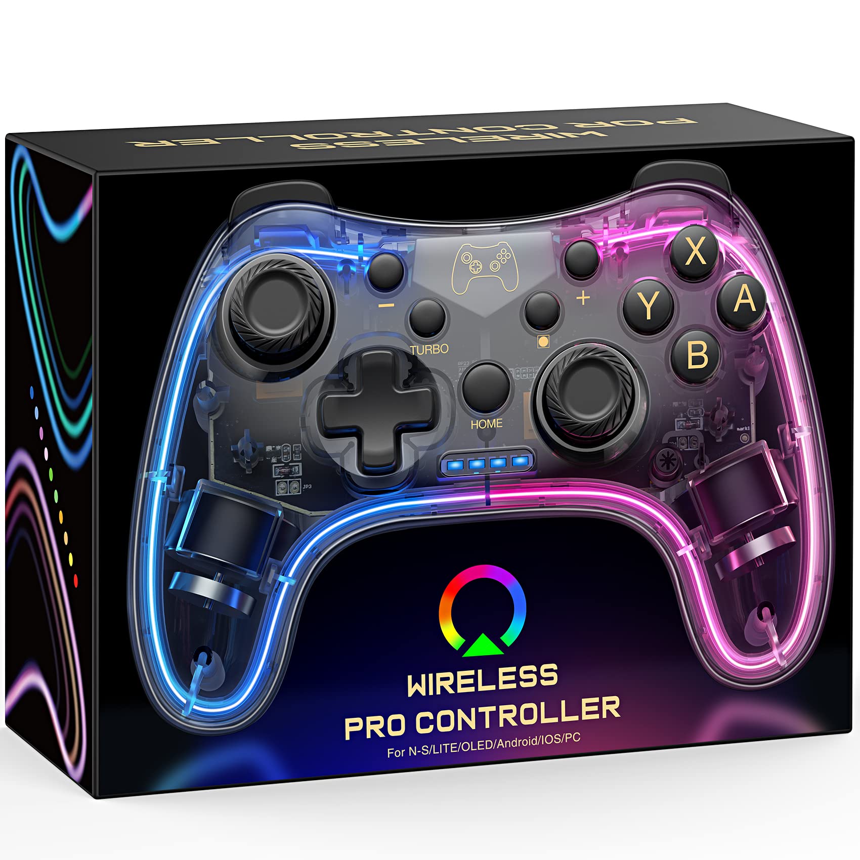 HASACOOL Wireless Switch Pro Controller, Transparent Glow-in-the-Dark Gamepad with Wake-Up Function & App Control - Compatible with Nintendo Switch/Switch Lite/Switch OLED, Android, iOS & PC - Perfect for Gaming, Streaming & Multiplayer Sessions