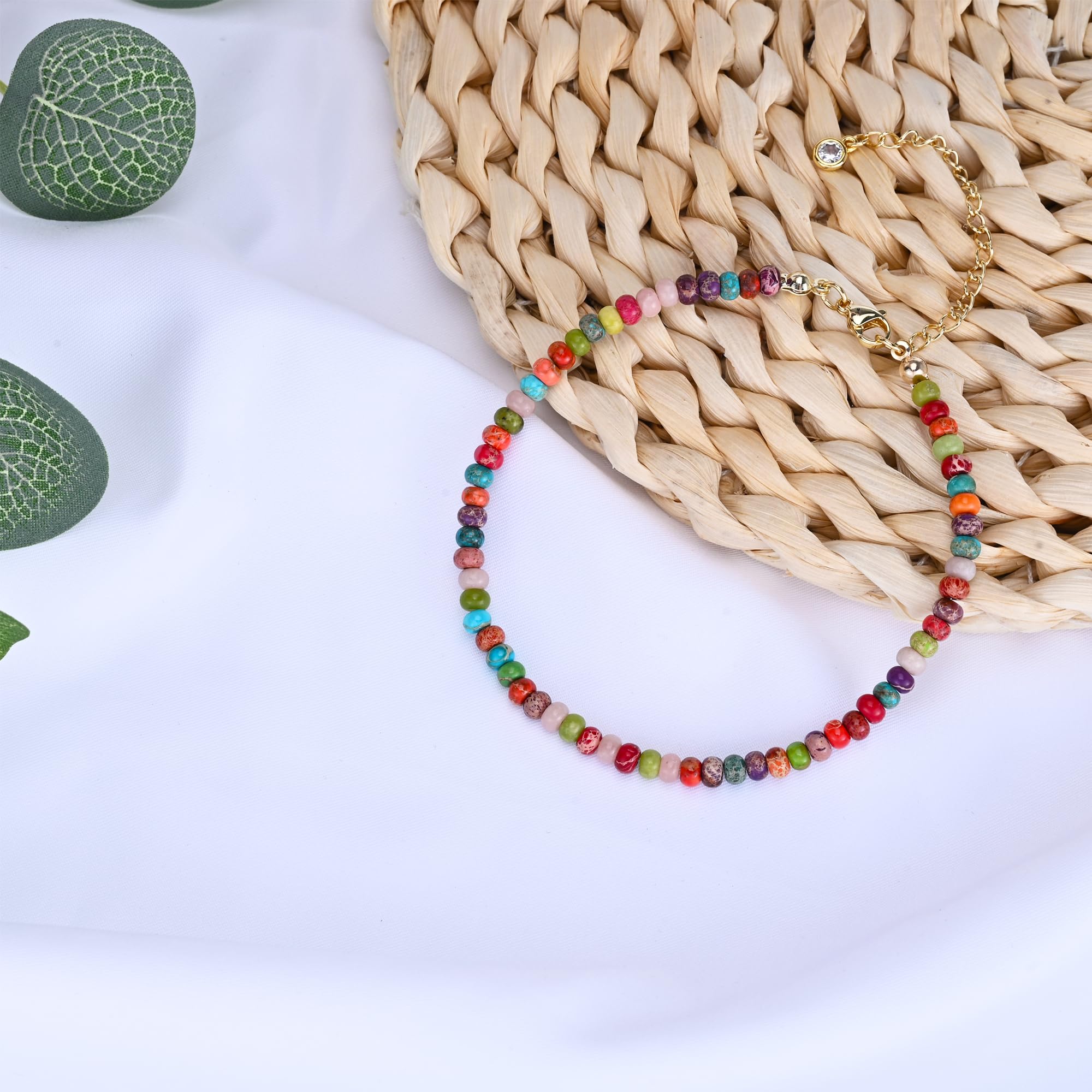 Handmade Natural Stone Beaded Anklet Bracelet for Women - Adjustable Waterproof Boho Ankle Jewelry - Perfect for Summer, Beach, and Festival Outfits