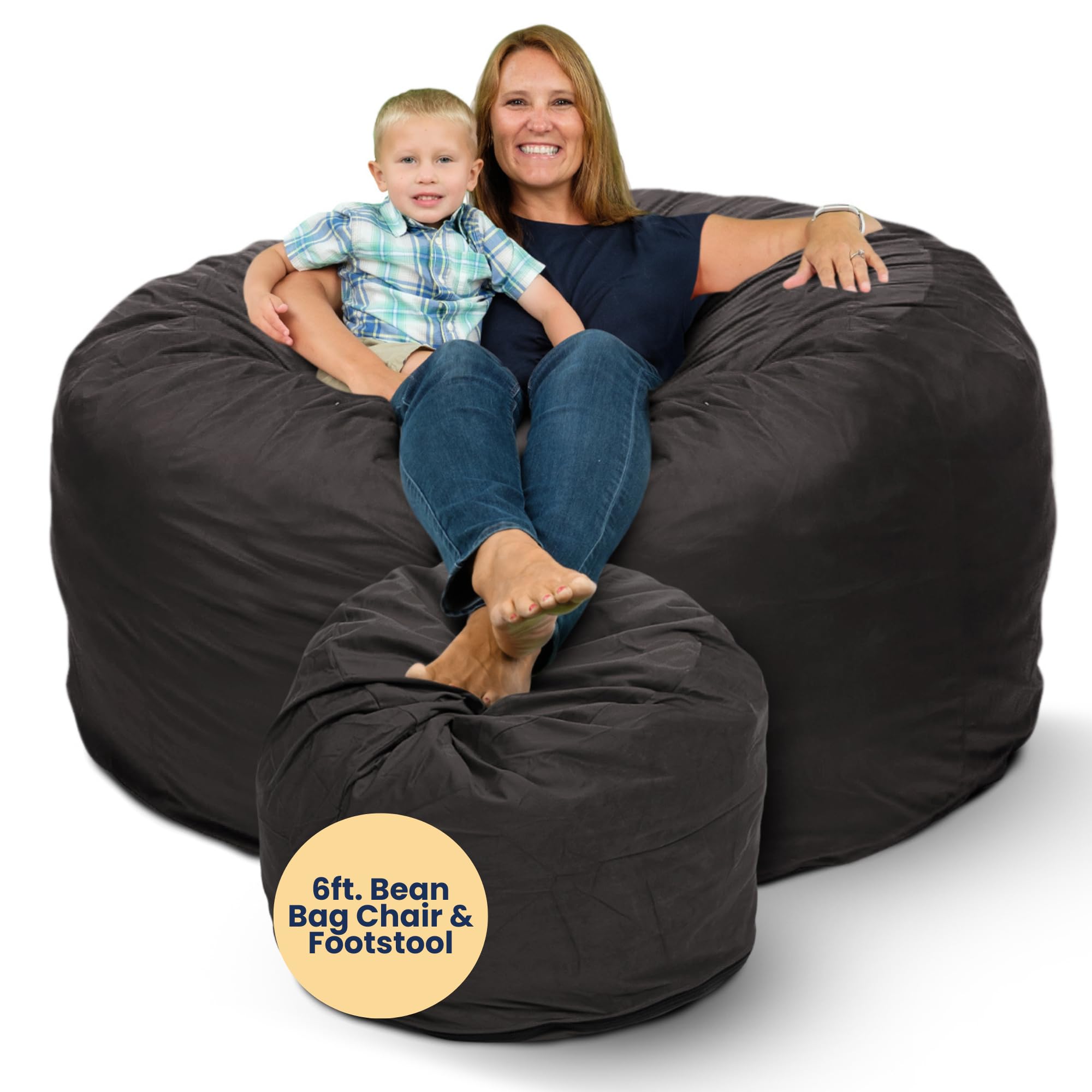 ULTIMATE SACK 6ft Oversized Bean Bag Chair with Footstool - Grey Suede Lounge Furniture for Adults | Perfect for Living Room, Game Room & Dorm Relaxation