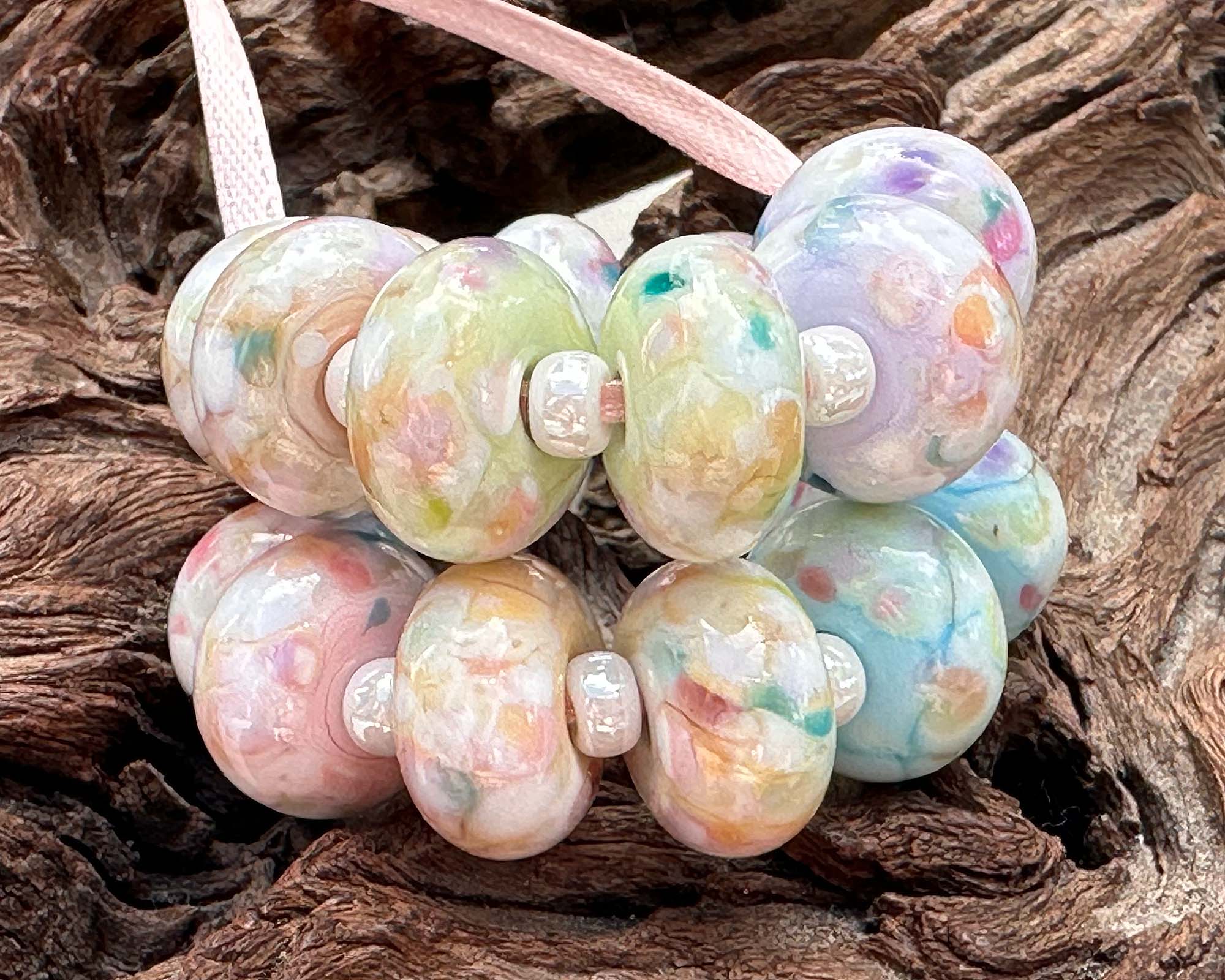 16 Pastel Mosaic Lampwork Glass Beads Set for Jewelry Making - DIY Bracelet, Necklace & Craft Projects - SRA Certified Artisan Beads