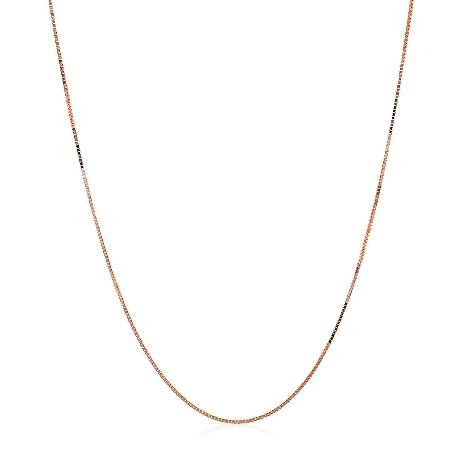 14K Rose Gold Classic Box Chain Necklace - 0.45mm Thin Dainty Chain for Women - Perfect for Layering, Gift Giving & Everyday Elegance