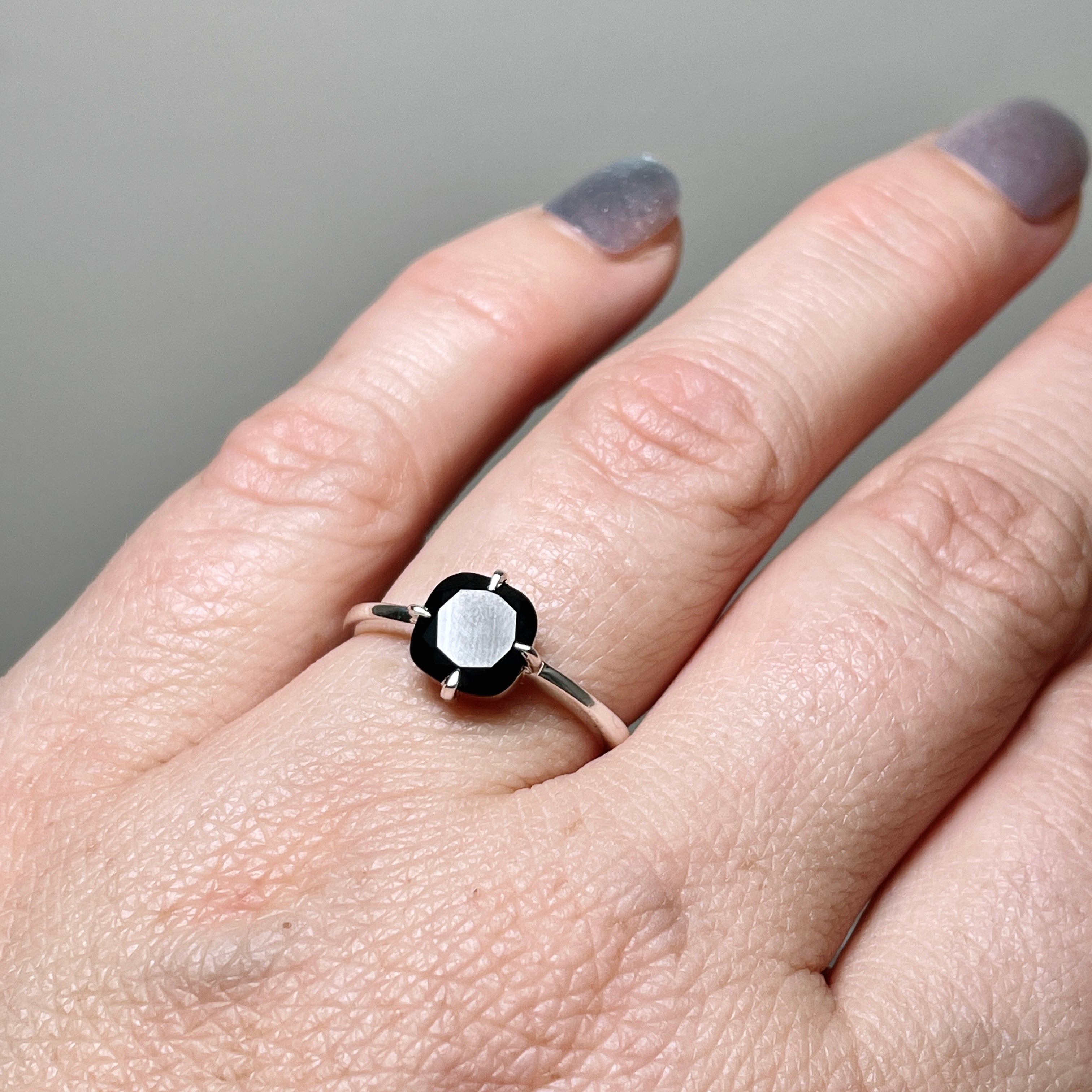 Black Onyx Faceted Square Solitaire Ring R4806 - Elegant Jewelry for Women, Perfect for Weddings, Parties & Special Occasions