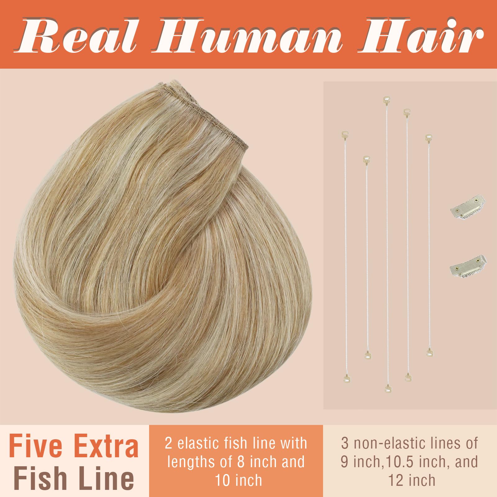 Sunny Hair Wire Hair Extensions - Caramel Blonde Highlights 14in 80g | Real Human Remy Hair with Transparent Lines & Hidden Wire | Perfect for Women's Daily Styling, Parties & Special Occasions