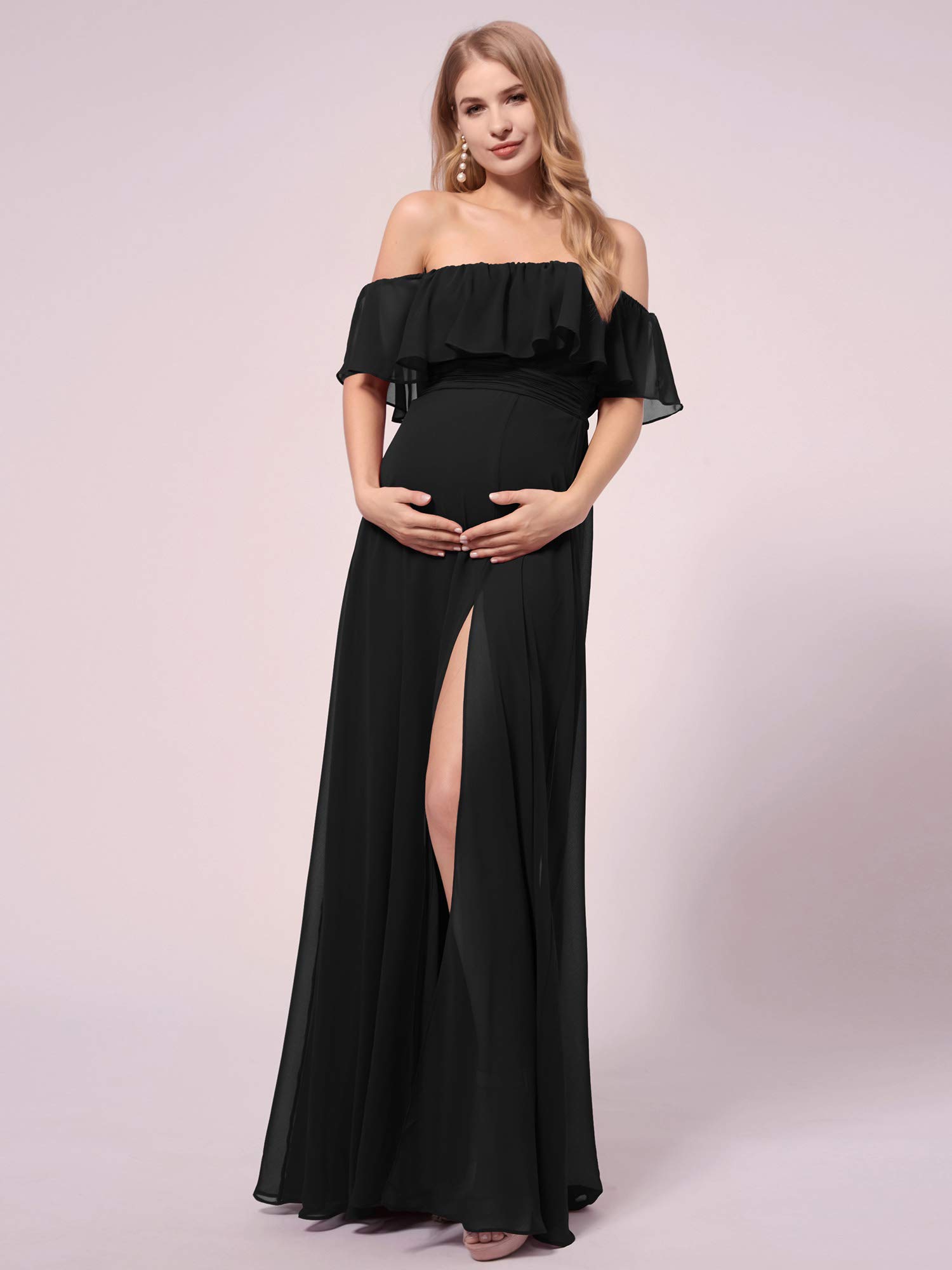 Ever-Pretty Women's Off-Shoulder Side Slit Long Chiffon Ruffle Maternity Dress for Pregnancy Party & Photography - Elegant Formal Occasion Wear (Style 0969-EY) - Perfect for Baby Showers, Maternity Photos, and Special Events