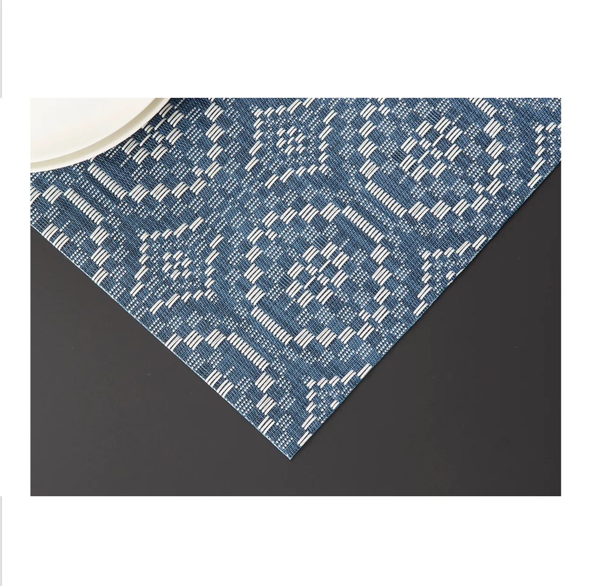 Premium Chilewich Table Mats - Overshot Rectangle Design in Denim - Durable & Stylish Placemats for Dining, Kitchen, and Outdoor Use
