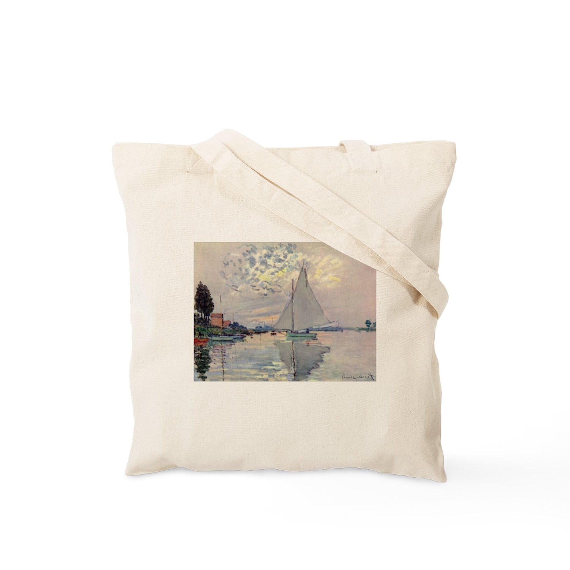 Monet Sailboat Tote Bag - Natural Canvas Reusable Shopping Bag for Women, Beach, Grocery & Work Commute | Waterproof & Eco-Friendly Tote