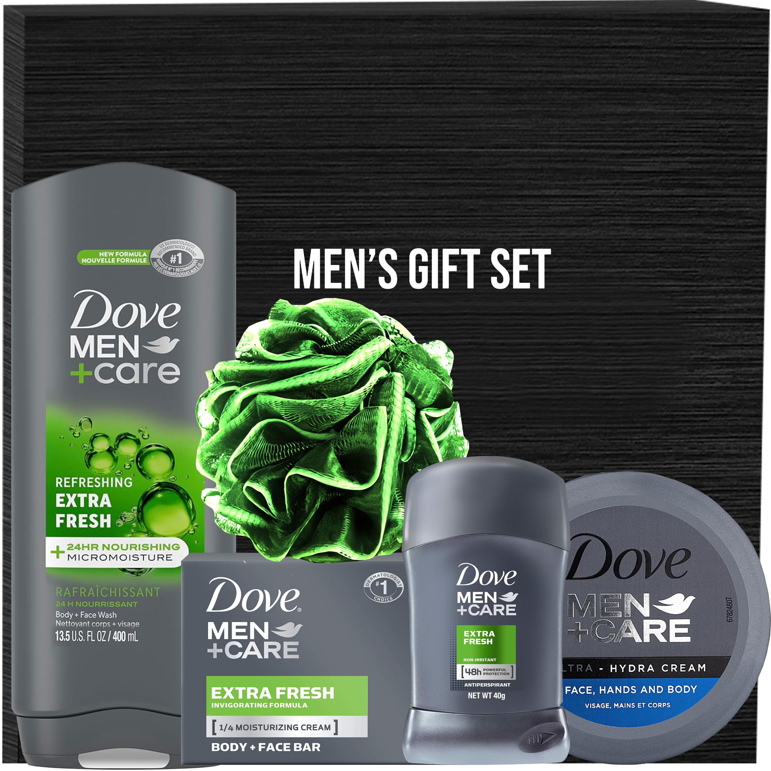 Men's Holiday Christmas Gift Set - 5 Piece Skincare Kit with Body Wash, Hydrating Cream, Deodorant Stick, Bar Soap & Exfoliating Loofah - Perfect for Gifting, Travel & Daily Self-Care Routine