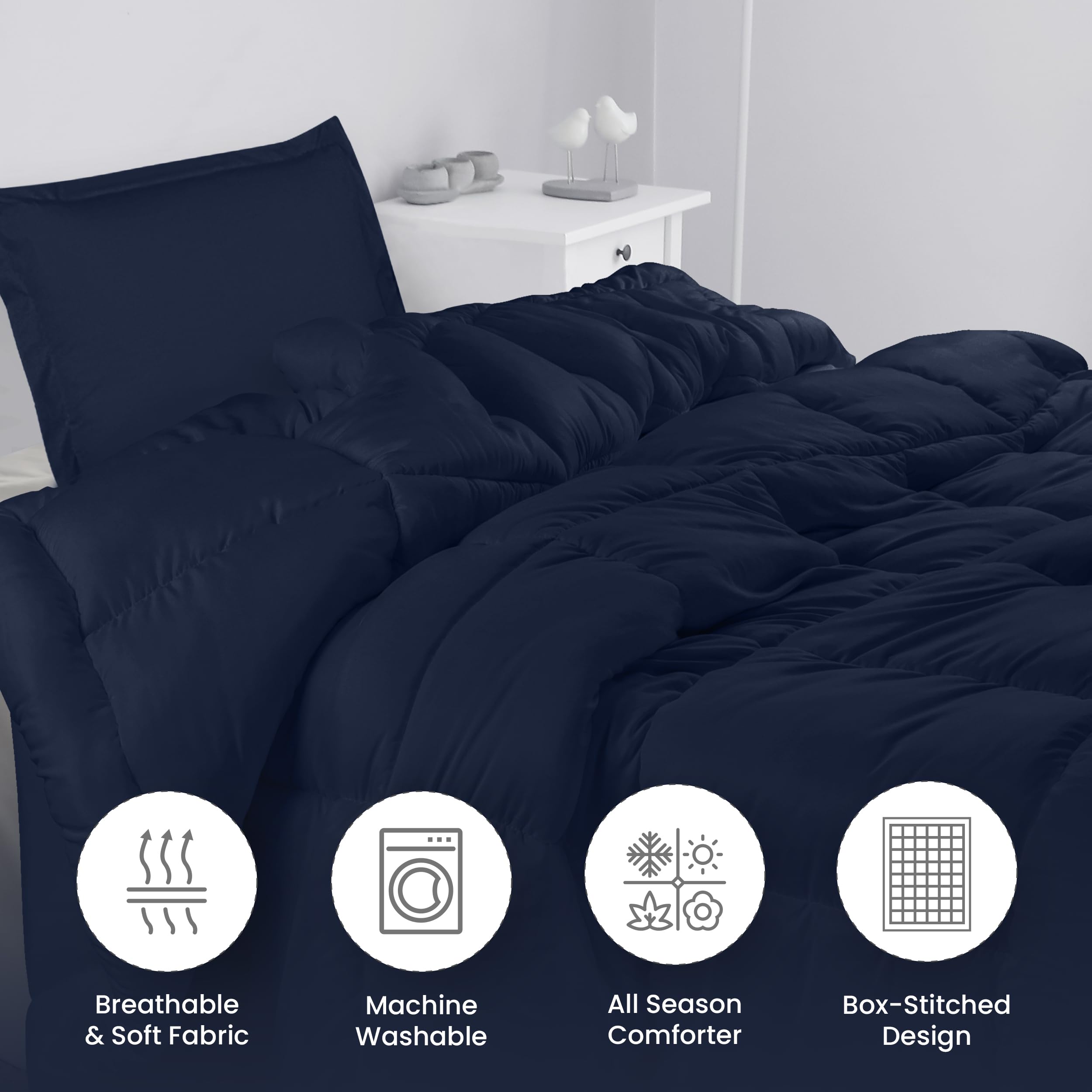 Utopia Bedding Twin Comforter Set for Kids - Down Alternative Navy Comforter with 1 Pillow Sham | Soft, Comfortable & Machine Washable | Perfect for Kids' Bedrooms, Dorm Rooms & Sleepovers