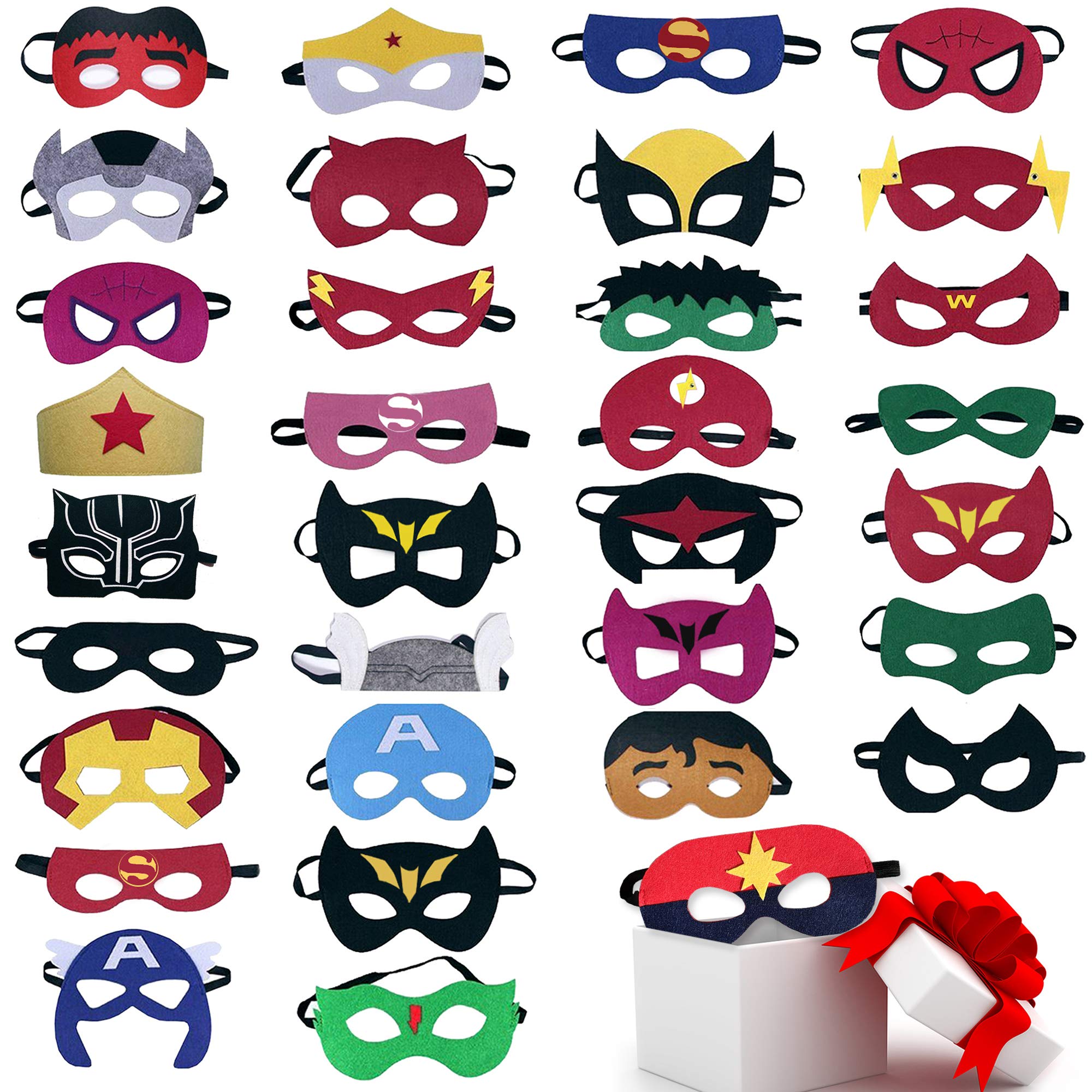 TEEHOME 33-Pack Superhero Masks for Kids - Felt & Elastic Party Favors, 33 Unique Hero Designs for Birthday Parties, Halloween & Dress-Up Play | Perfect for Superhero-Themed Events, Costume Parties & Pretend Play