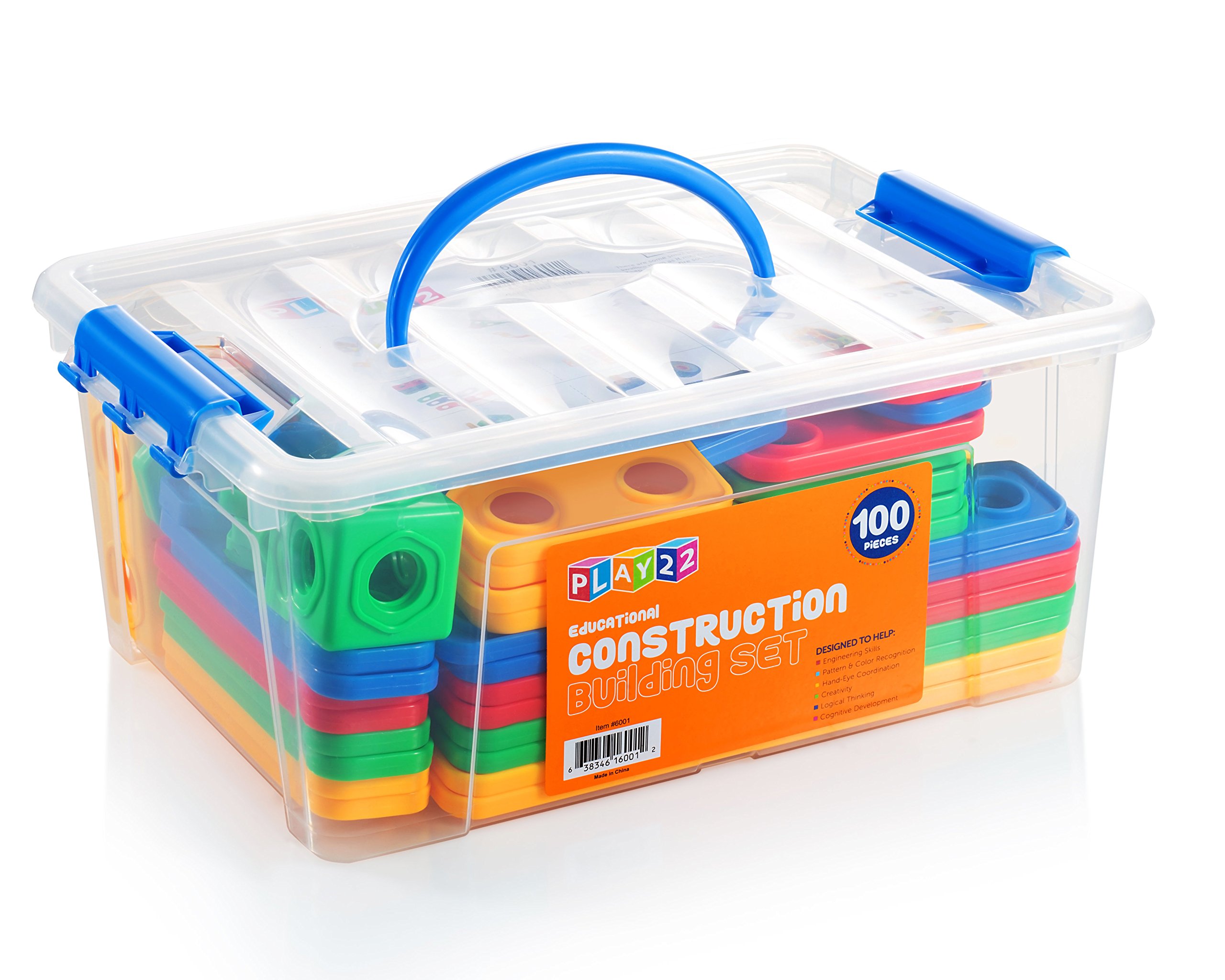 Play22 100-Piece STEM Building Blocks for Kids Ages 3-10 | Educational Construction Toy Set with Storage Box | Creative Learning Toys for Boys & Girls | Perfect for Classroom, Birthday Gifts & Indoor Playtime