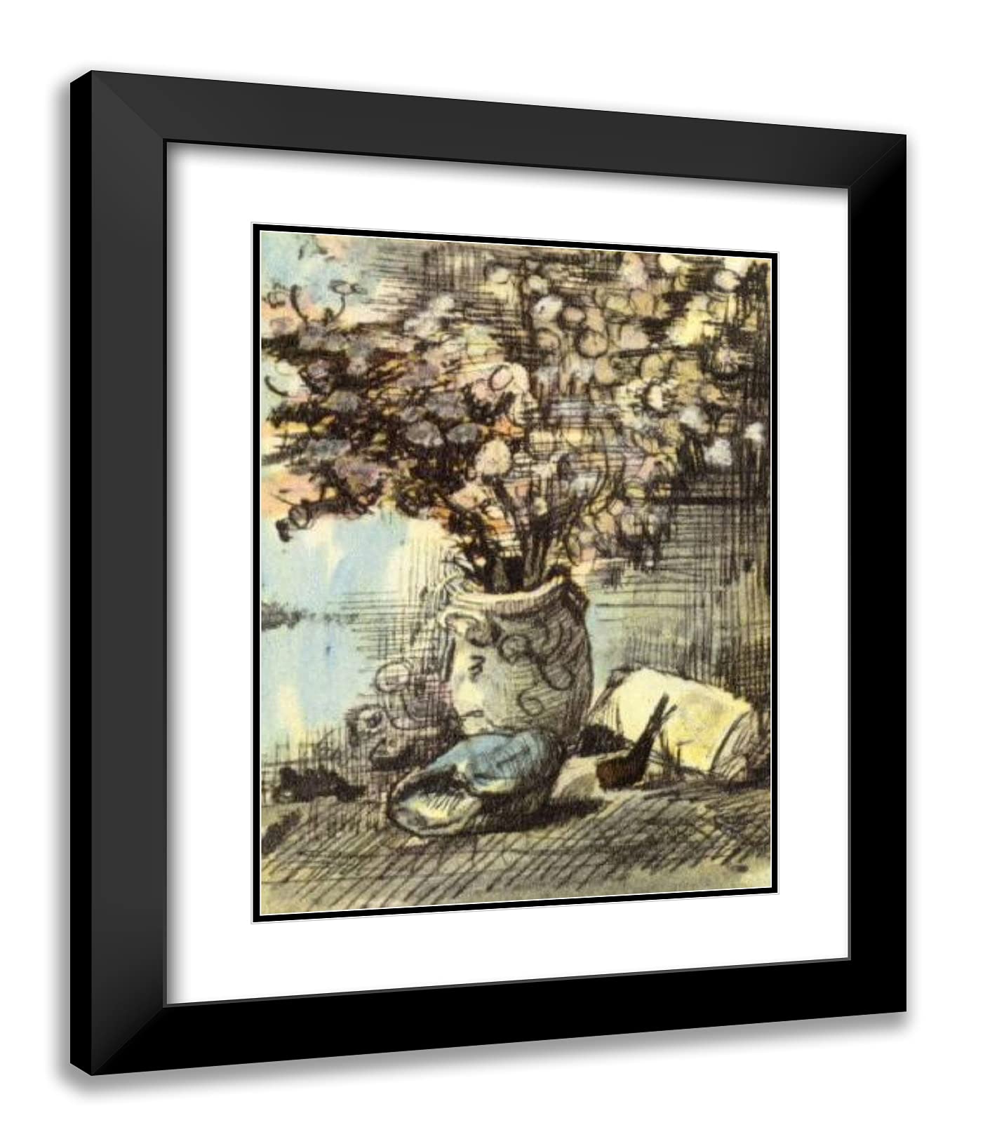 Vincent Van Gogh 'Honesty in a Vase' 20x24 Inch Black Modern Framed Art Print with Double Matting - Perfect for Living Room, Bedroom & Office Wall Decor