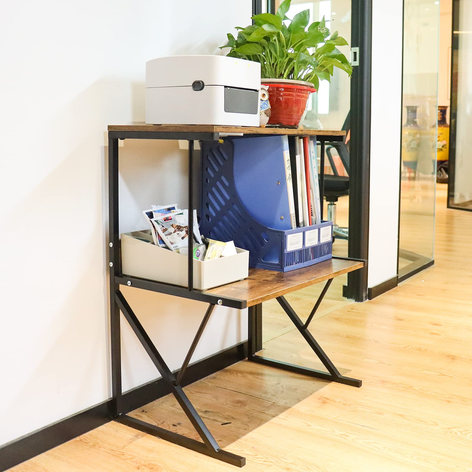 Aboxoo 3-Tier Rustic Brown Printer Stand for Desk - Multi-Purpose Office Shelf Organizer for Printer, Fax Machine & Books | Perfect for Home Office & Workspace Organization